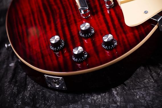 Solid Body Electric Guitar LP Style, Mahogany Body with Maple Neck & Rosewood Fretboard, Stainless Steel Frets, Humbucker Pickup, 3-Way Switch, Electric Guitar with Gig Bag (Red)