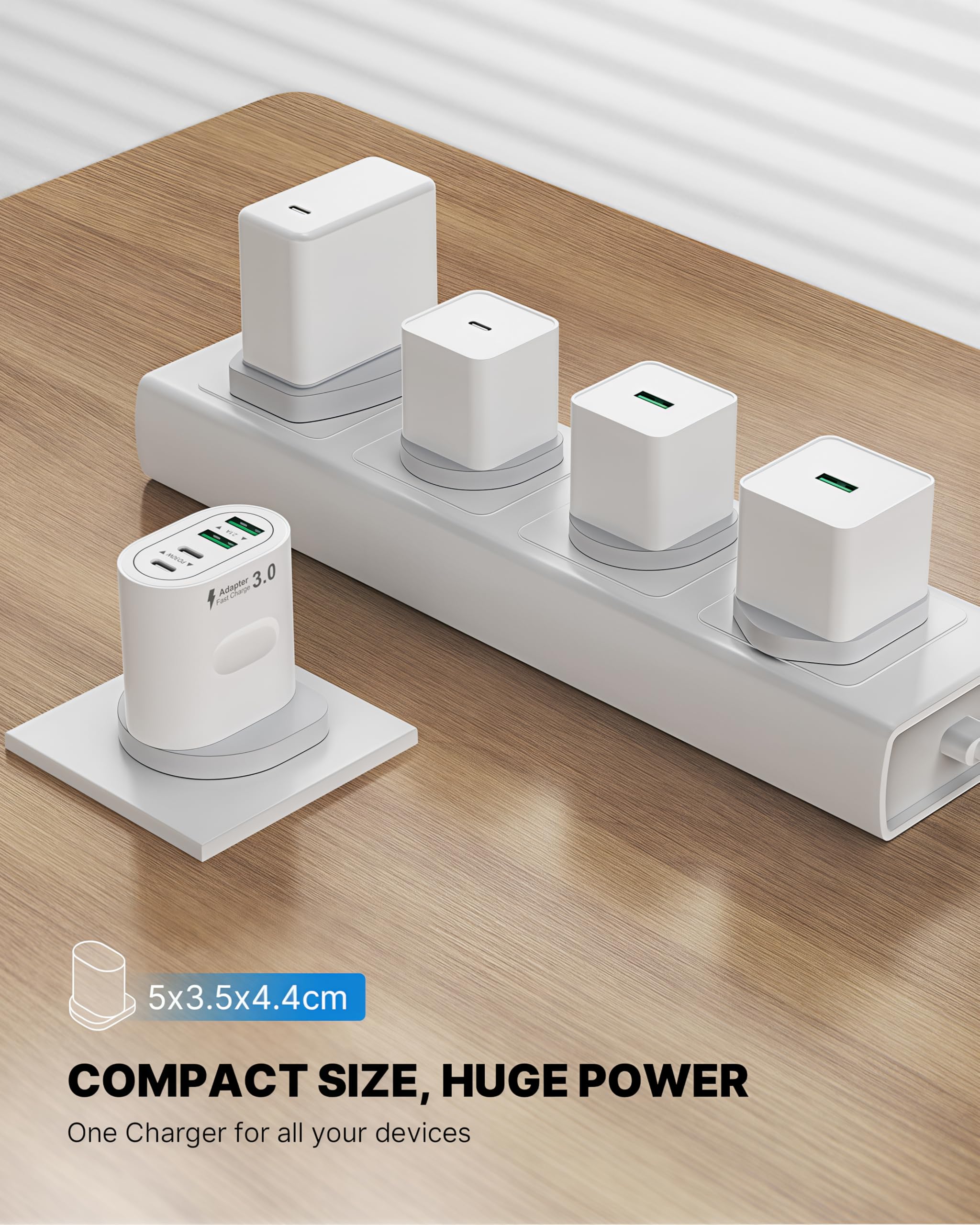 USB C Plug Fast Charge, 60W 4-Port Multi USB Plug UK Dual Port PD Power Adapter (5V/3A, 9V/3A, 12V/2.5A)+QC Mains Wall Charger, Type C Fast Charging for iPhone 16/15/14/13/12 Pro Max, Samsung, iPad — view 6