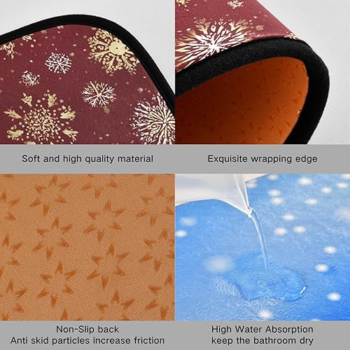 Miniatura 4 de Pfrewn Juego de 2 tapetes y tapetes de cocina con copos de nieve rojos y dorados, antideslizantes, antideslizantes, lavables, para invierno,