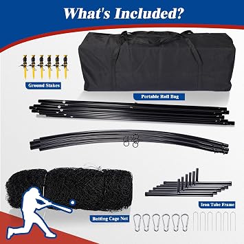Portable Baseball Batting Cage Net with Sturdy Steel Frame, 20FT/ 30X12X8FT Batting Cages for Backyard Baseball Training Equipment with Carry Bag