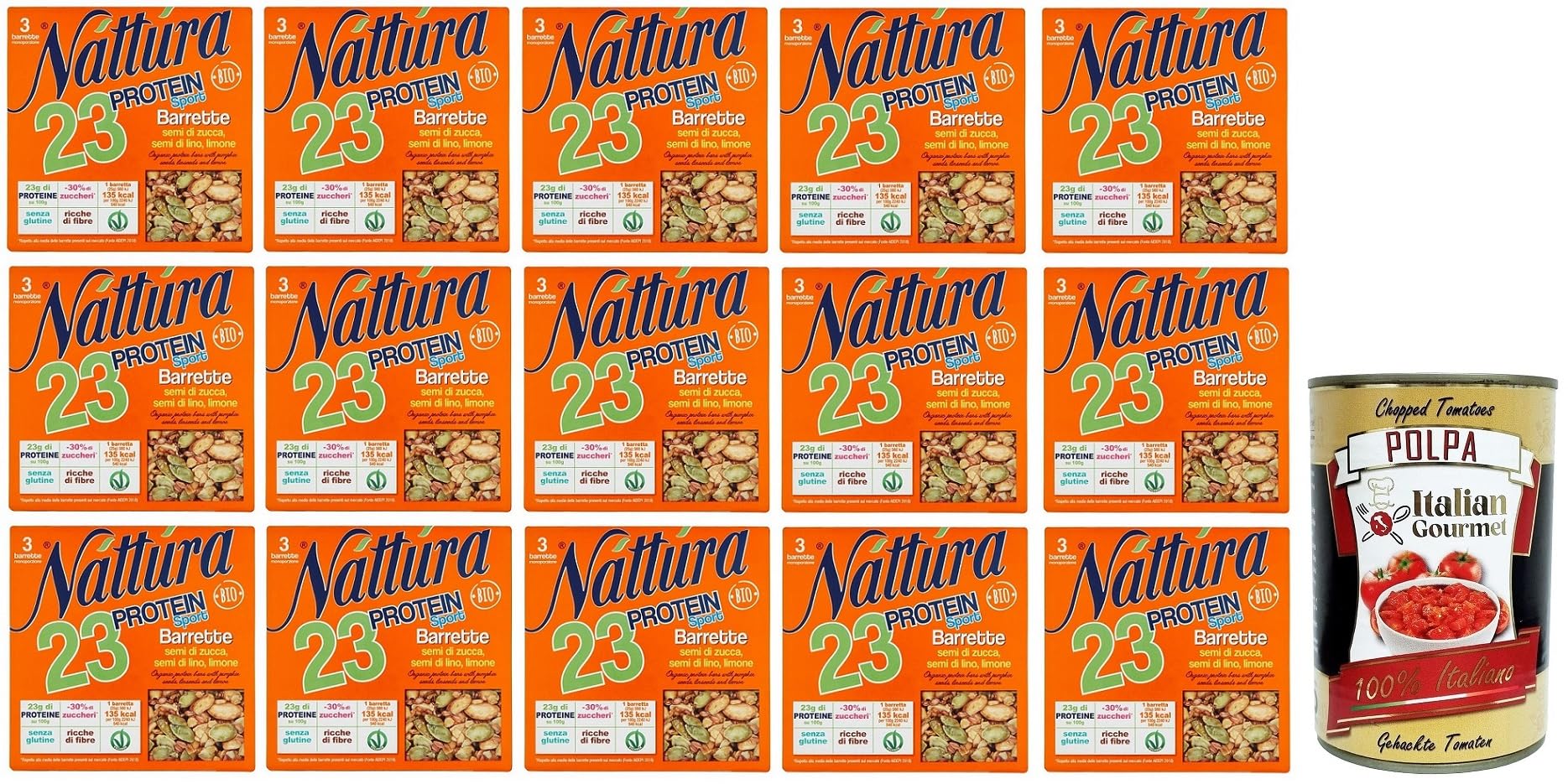 Náttúra - Barritas de proteínas deportivas (semillas de calabaza orgánicas, semillas de lino, limón, paquete de 75 g, cada paquete contiene 3 barritas de 25 g + lata de 400 g)