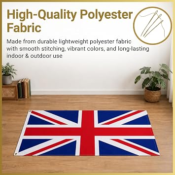 Union Jack Flag 3ft x 2ft with Brass Eyelets – Large Polyester Britain Flag Banner for VE Day Celebrations, Royal Street Parties, Pub BBQ Events and Indoor Outdoor Home & Garden Display