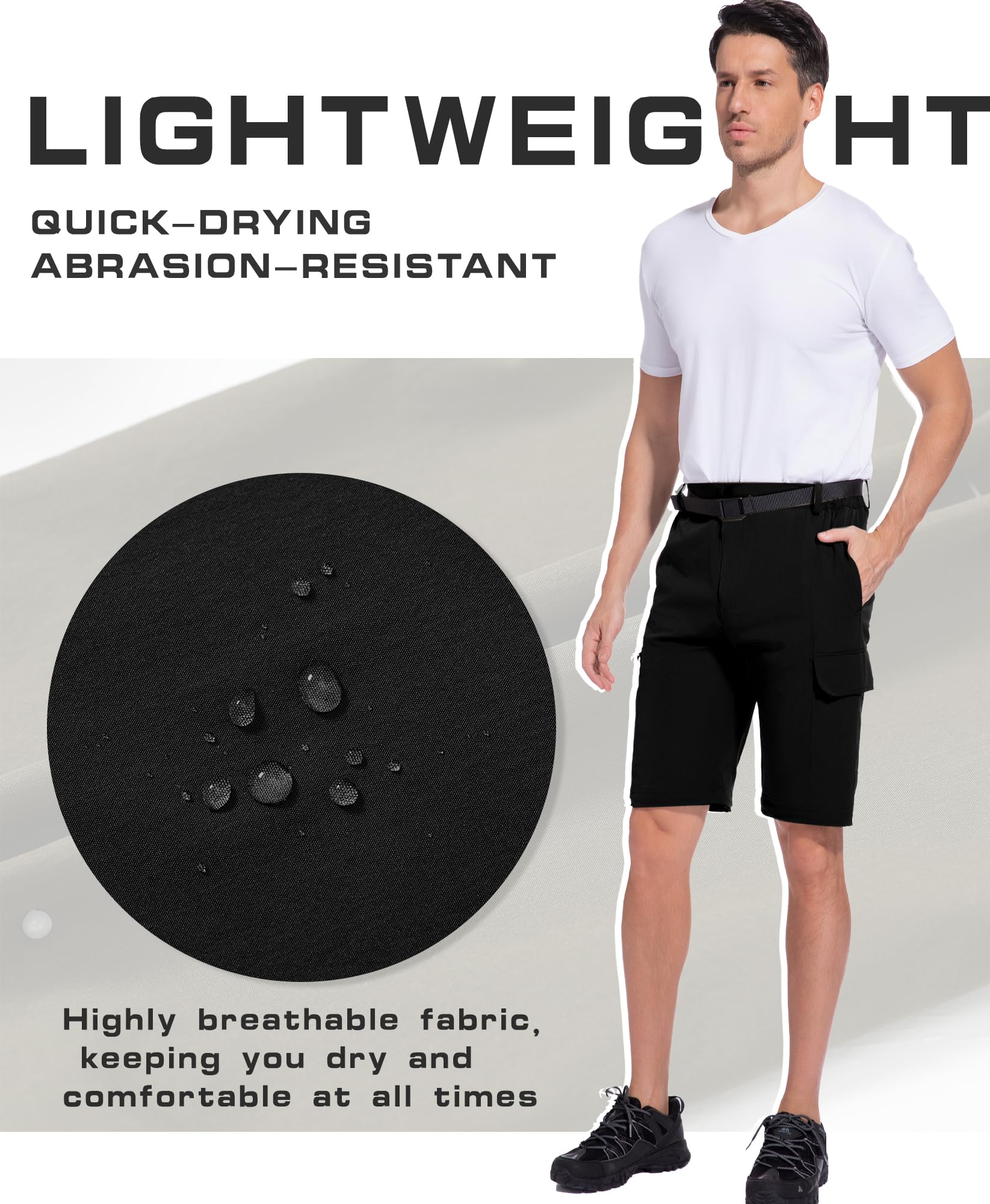 Zip Off Hose Herren Wasserdicht & Schnelltrocknend Wanderhose Herren Sommer Outdoor Hosen für Herren mit Gürtel Abnehmbare Trekkinghose für Wandern, Camping & mehr