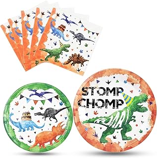 Watercolor Dinosaur Party Plates and Napkins - Dinosaur Party Supplies Bundles for Boys Kids Birthday Disposable Dinner Dessert Cake Luncheon Plates Napkins Tableware Set Serves 16 Guests 48 Pieces