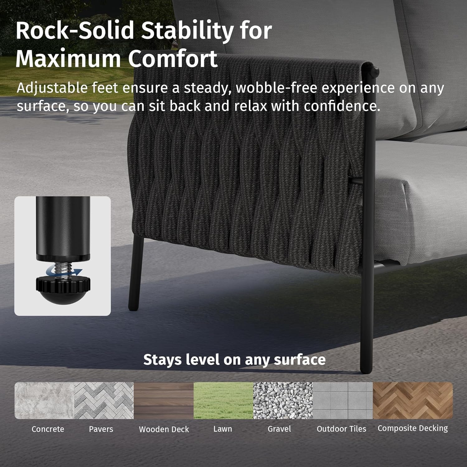 East Oak 4-Piece Patio Furniture Set, Outdoor Patio Set w/Removable & Washable Deep Seating Cushion, Outside Patio Conversation Sets for Backyard, 25 Upgraded, Black & Misty Gray