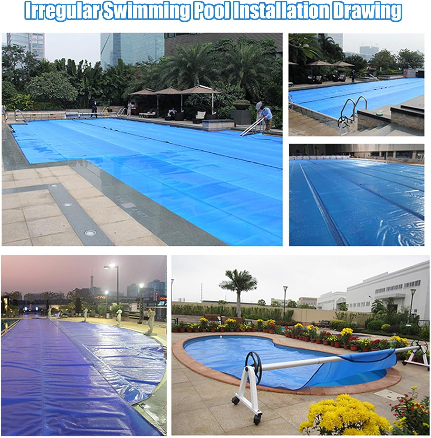 LZMZMQ Solar Pool Cover 10 9 8 7 6 5 4 3 2 1 M Rectangular Square - Above Ground Inground Solar Bubbles Blanket/Solar Pool Membrane with Grommets for Reel, Dustproof Leaf Cover(3X4m/10X13ft)