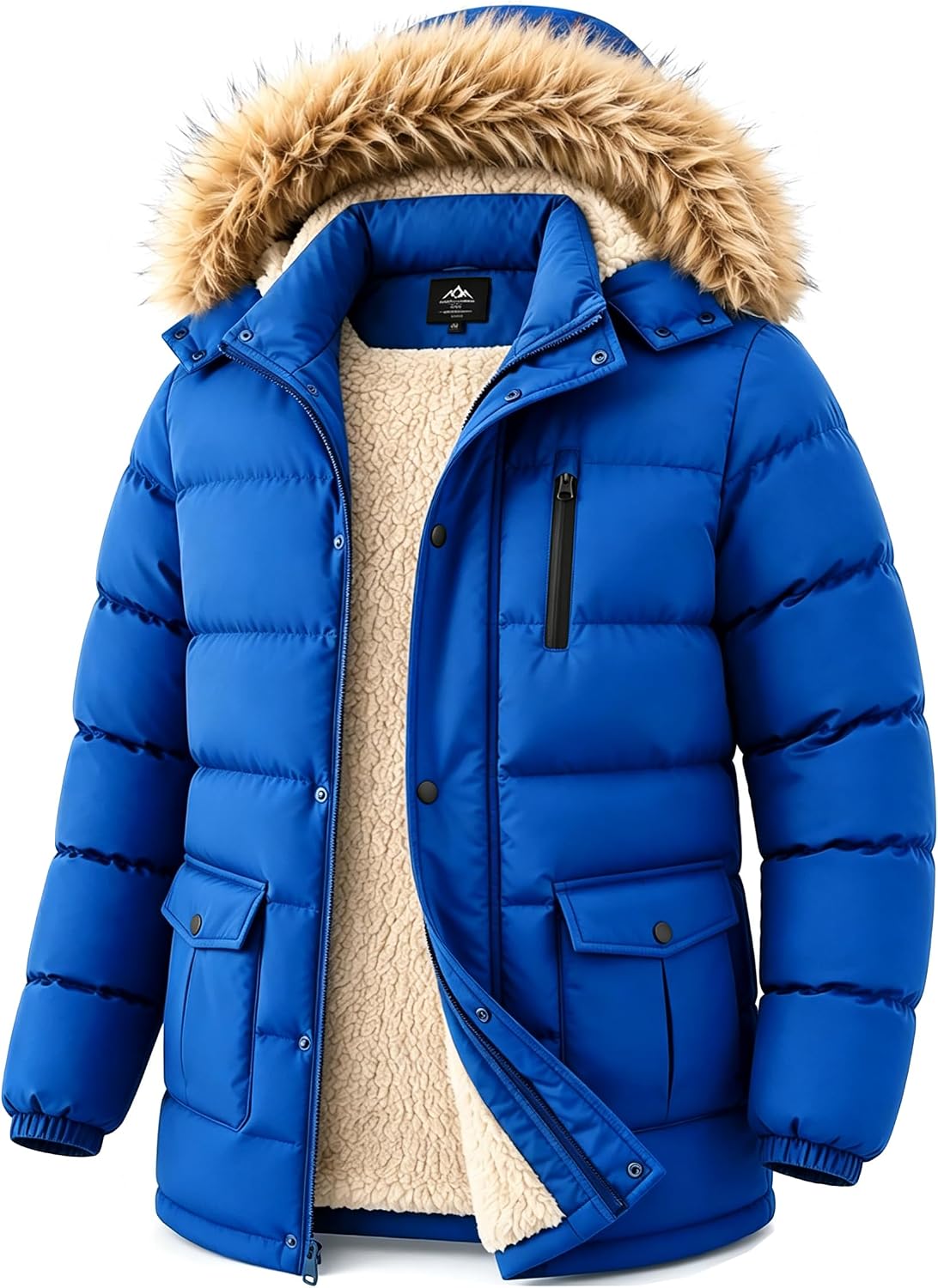 ZITY Men's Winter Jacket Thicken Sherpa Lined Fleece Parka Long Outerwear Fur Coats Water-Resistant Windproof Hooded Jackets