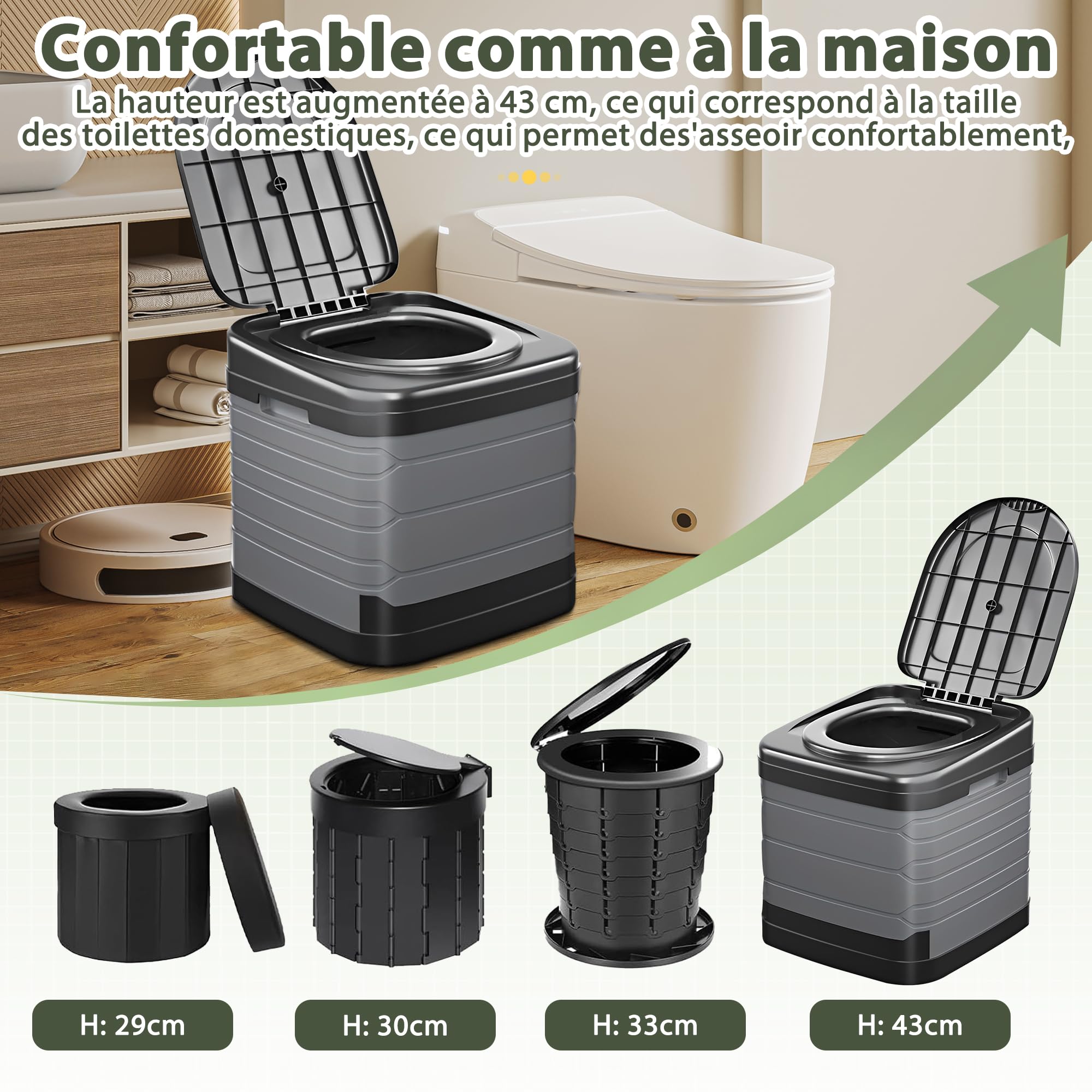 Toilettes de Camping Portables pour Adultes avec Couvercle, Toilettes Pliantes avec 20pc -80 x 90cm Sacs poubelles– Seau de Toilette Mobile Unisexe – Idéal pour Le Camping, la randonnée