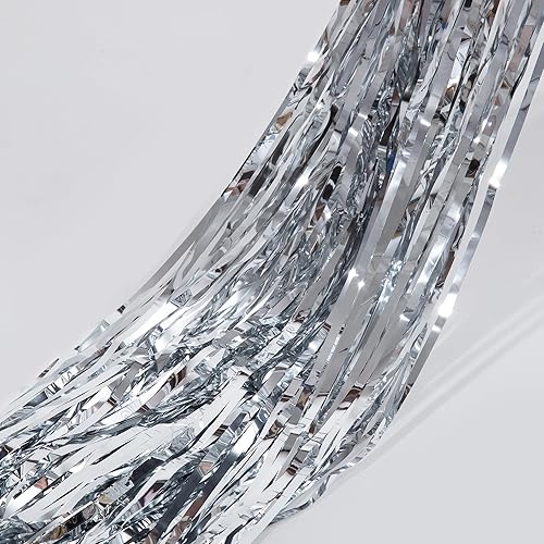 Paquete de 4 cortinas de flecos de papel de oropel de 3.2 x 8.2 pies, cortinas de fondo con adhesivo, fondo de cabina de fotos, decoración de