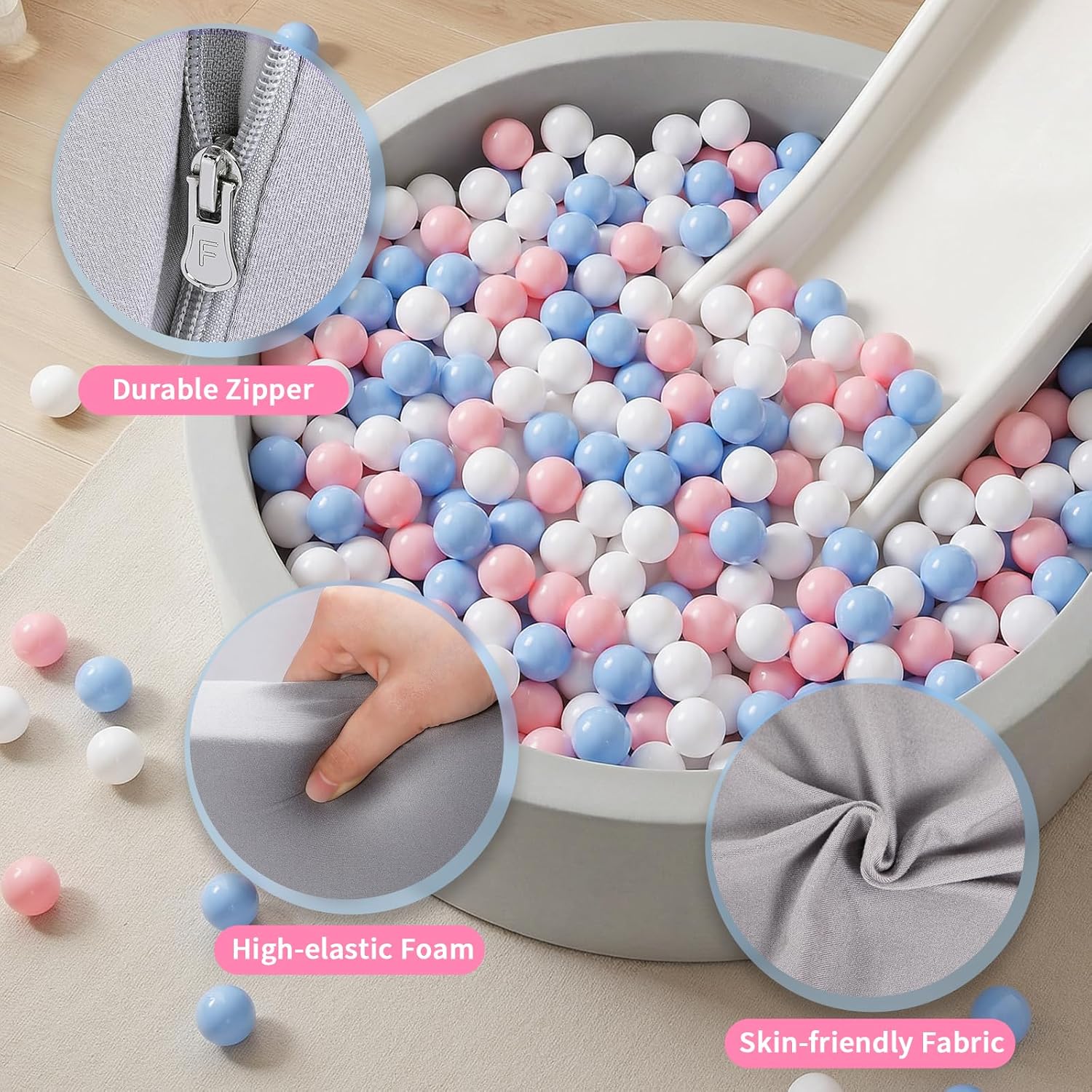 Wilwolfer Foam Ball Pit for Toddlers, Large Baby Ball Pit for Babies with Soft Memory Sponge, Indoor Outdoor Baby Playpen, Kids Play Ball Pool, Gift Toys for Infants Boys and Girls (Gray, NO Balls)