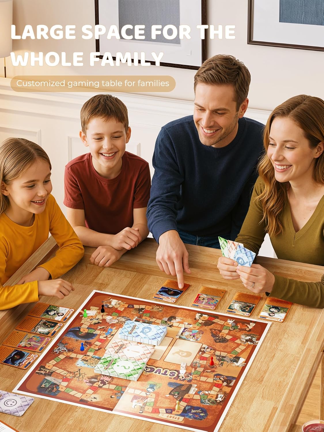 Board Game Table with Removable Table Top, Solid Wood Dining/Gaming Table with 63in x 39in Play Area, Seats 4 to 6 Players, Includes Play Mat, Detachable Cup Holders and Dice Trays