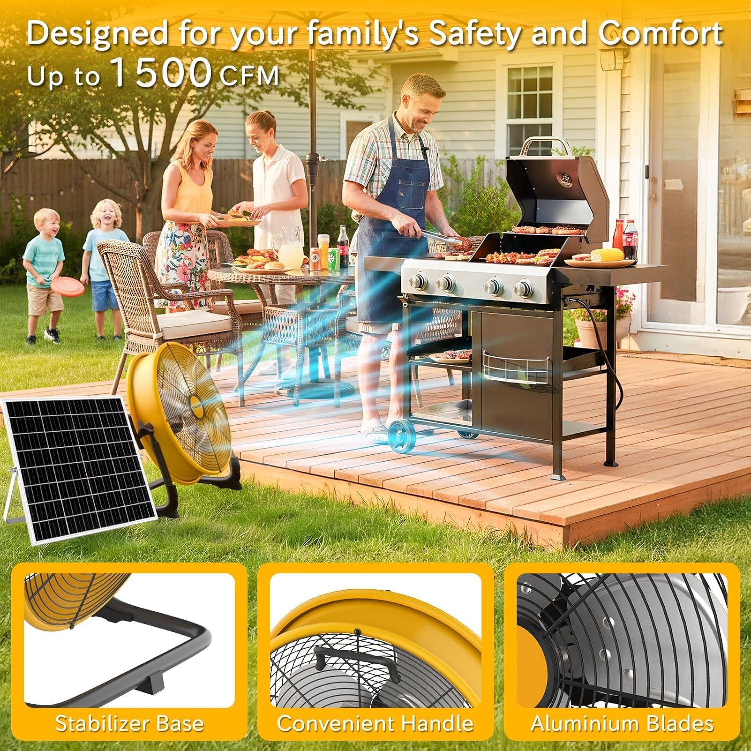 T-SUNUS Ventilatore Solare da Pavimento, Ventilatore Industriale da Pavimento Potente Ricaricabile, Silenzioso, Regolazione continua della velocità per Campeggio Cantiere Magazzino Fabbrica Ø 30cm