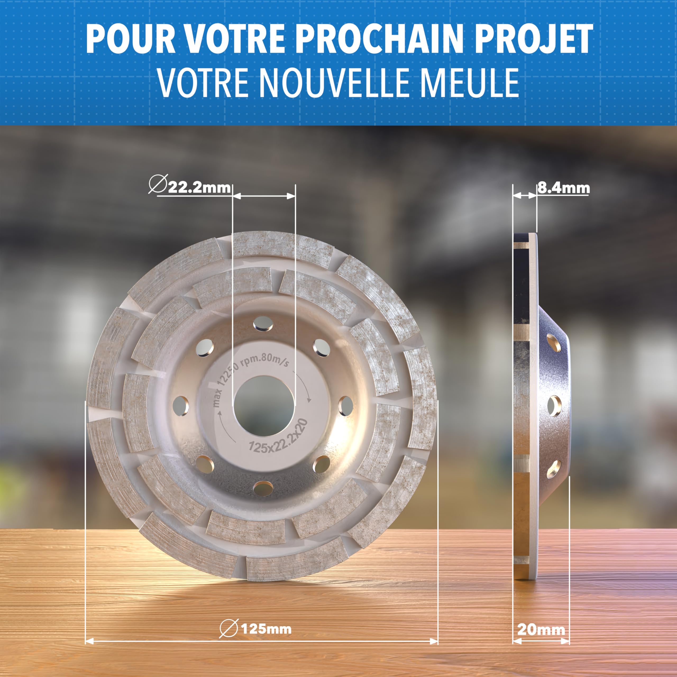 STONE REEF Meule diamantée [125 x 22,2 x 20] Meule diamantée 125 mm Disque de fraisage diamanté pour le travail du béton, le travail de la pierre naturelle, le ponçage de chantier