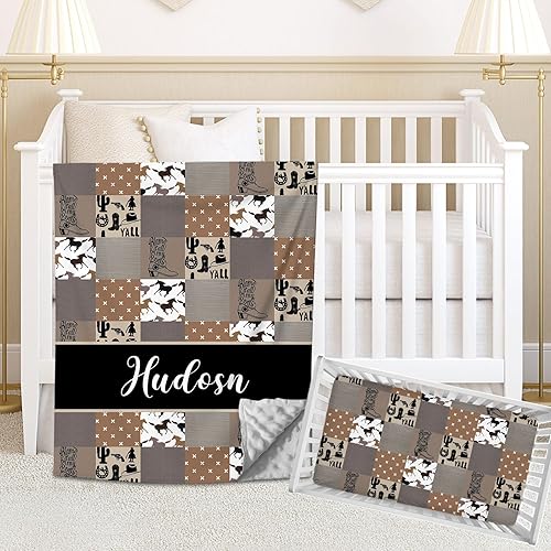 Juego de ropa de cama personalizada para cuna de vaquero para bebés niños juego de ropa de cama de cuna personalizada con nombre ropa de cama de