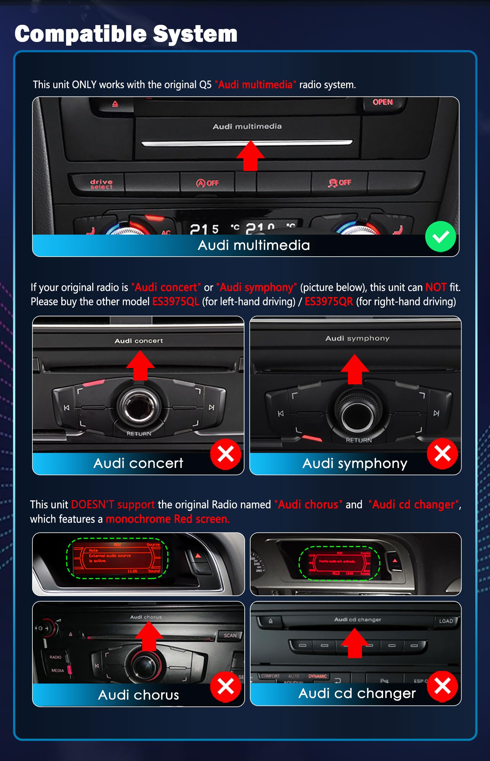 Erisin 10,25 pollici 8-Core 4GB+64GB Android 14 Autoradio 1 Din con Schermo GPS Navigatore per Audi Q5 2009-2016 Supporta CarPlay senza fili Android Auto Bluetooth 5.0 WiFi DAB+ USB DSP DVR OEM MMI