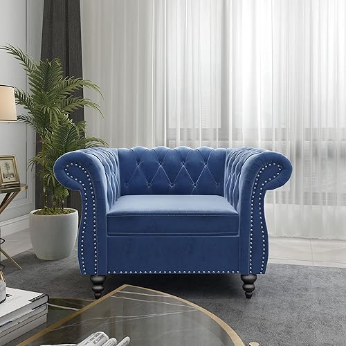 RARZOE Chesterfield - Silla contemporánea de terciopelo Chesterfield, silla de club de terciopelo, silla Chesterfield con brazos enrollados de