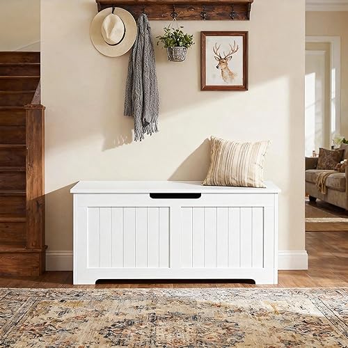 Vista 38 de ZENY Baúl de almacenamiento, baúl de almacenamiento elevable, banco de zapatos de entrada, banco de almacenamiento de madera, contenedor organizador