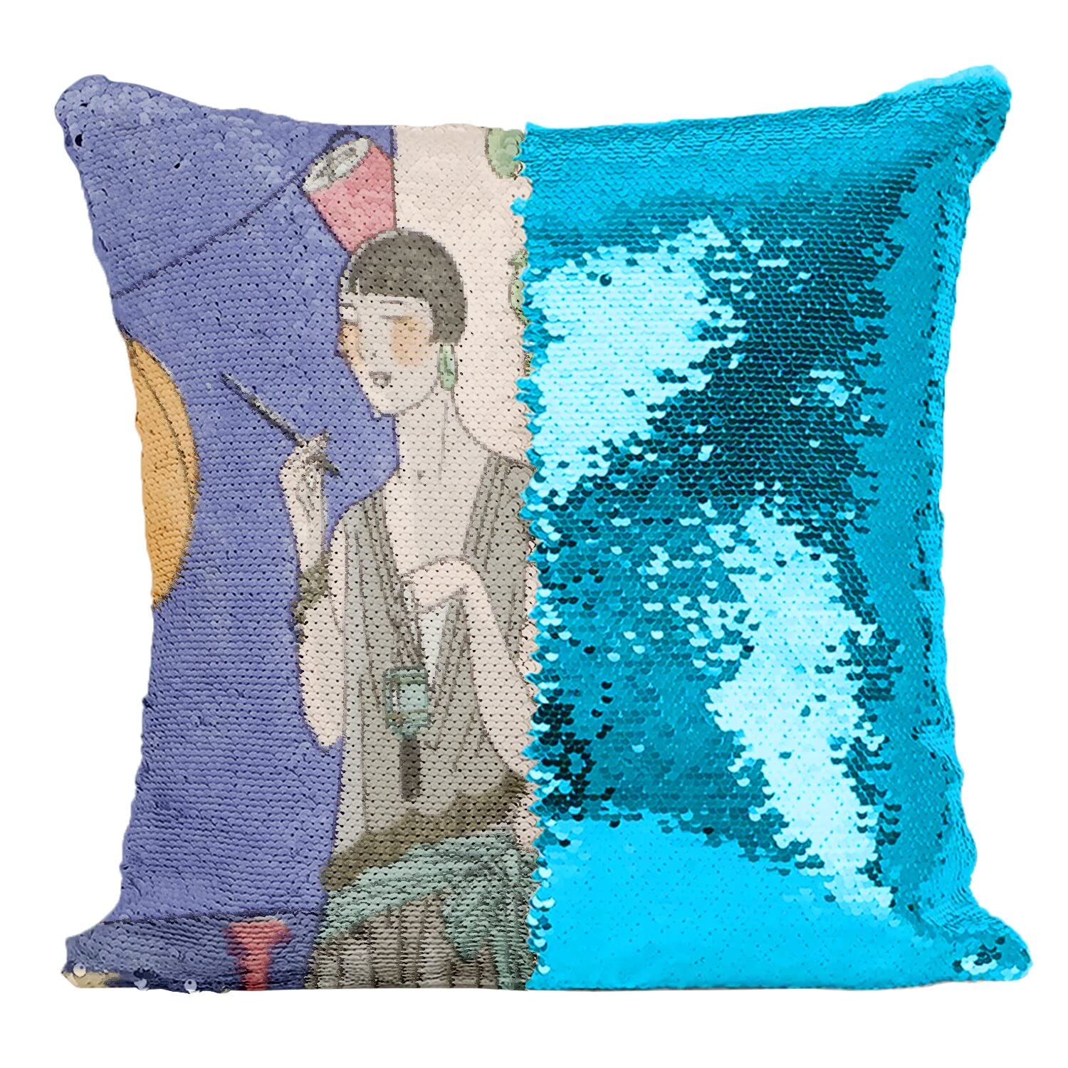 Coussin Sequin Turquoise : transformez un canapé terne en un espace chic et lumineux style 1920