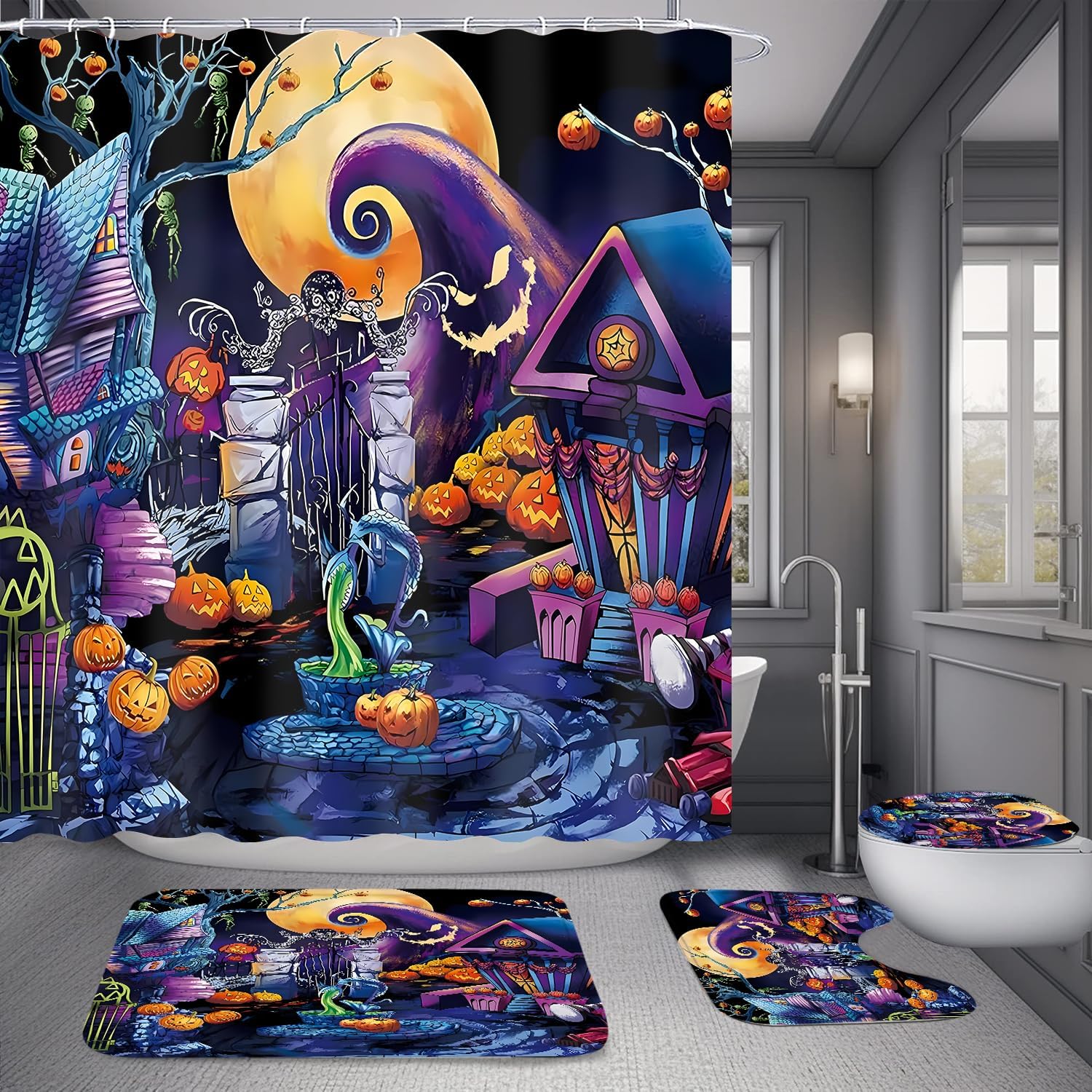 Yddsky Halloween Haunted House Shower Curtain Sets for Bathroom,72x72 in