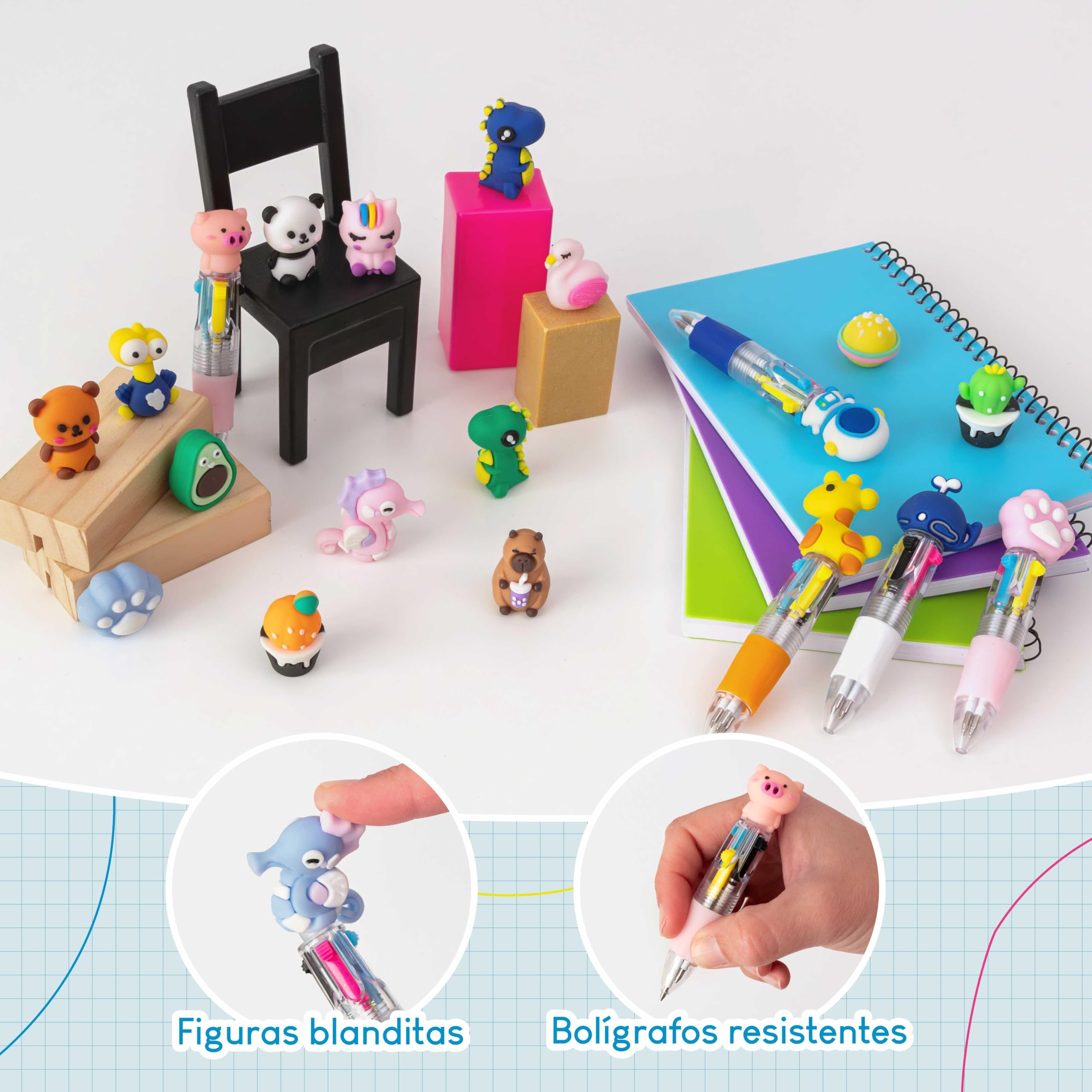 BONNYCO Boligrafo Multicolor 4 Colores con Figuras Divertidas, Pack 30 Regalos Cumpleaños Niños Colegio