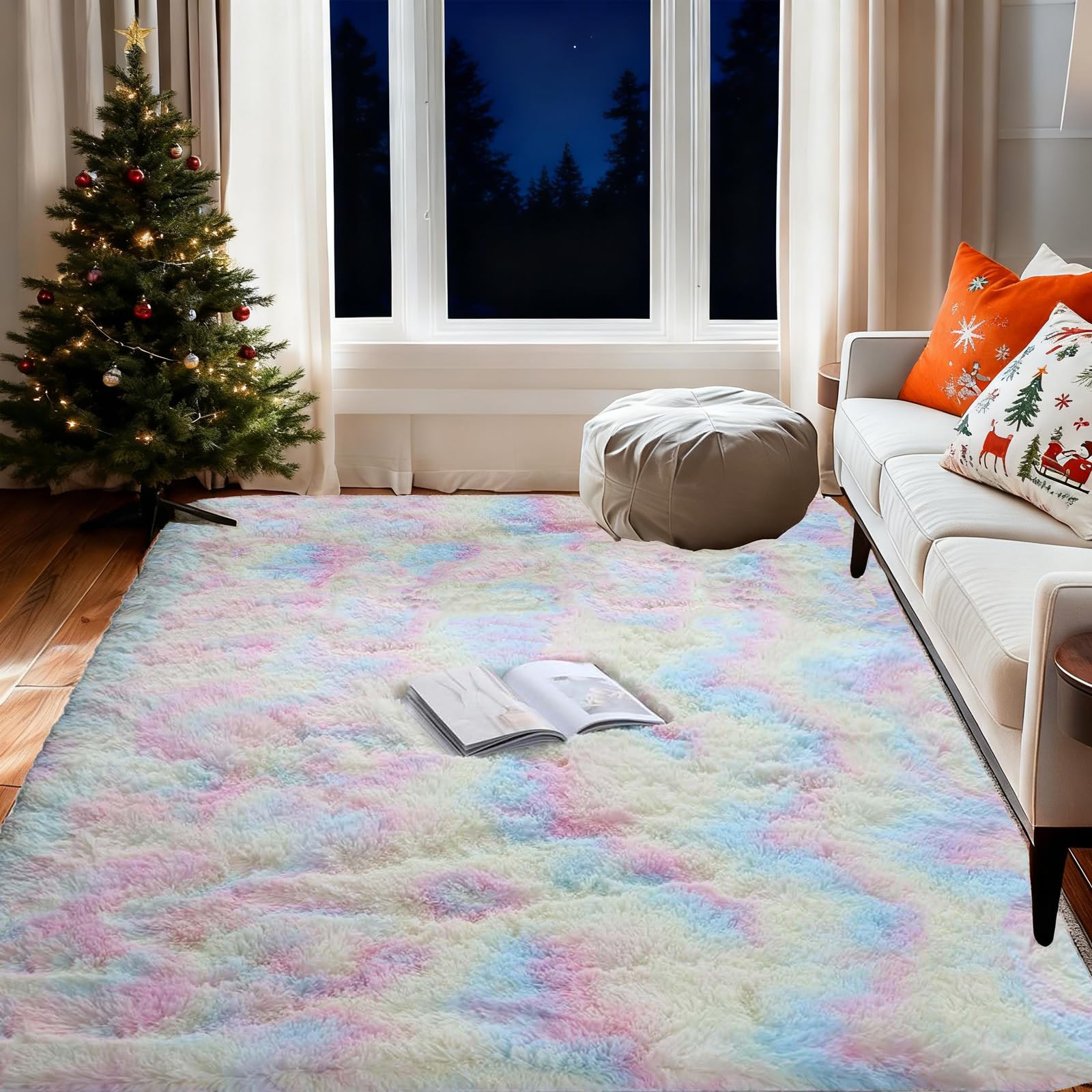 Tapis moderne à poils longs 285x285 cm avec dessous antidérapant pour grand salon
