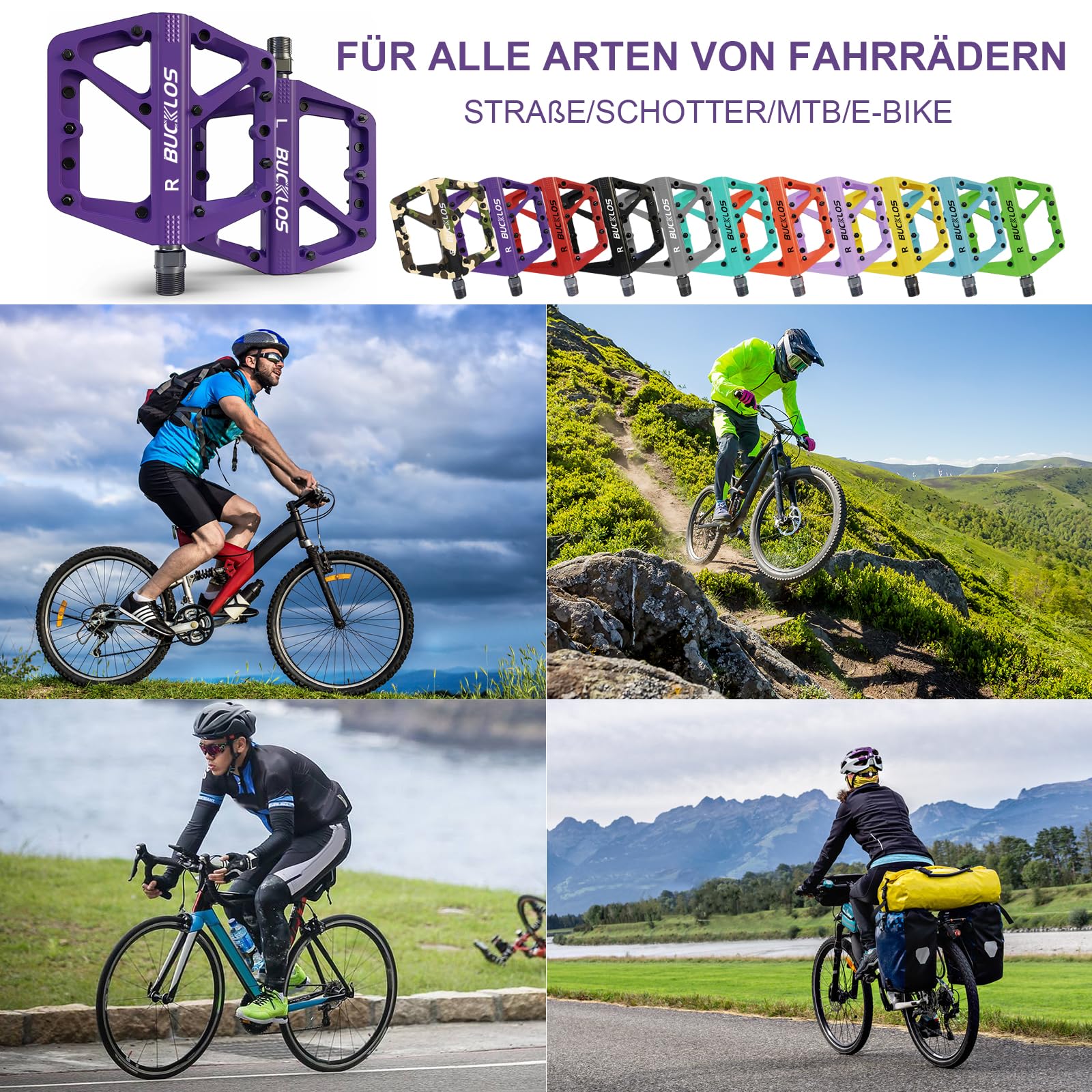 MTB-Pedale Flache Mountainbike-Pedale Rennrad Große Plattform Nylon rutschfeste Pedale für Erwachsenenfahrräder Gravelbike/Hybridrad 9/16 Zoll