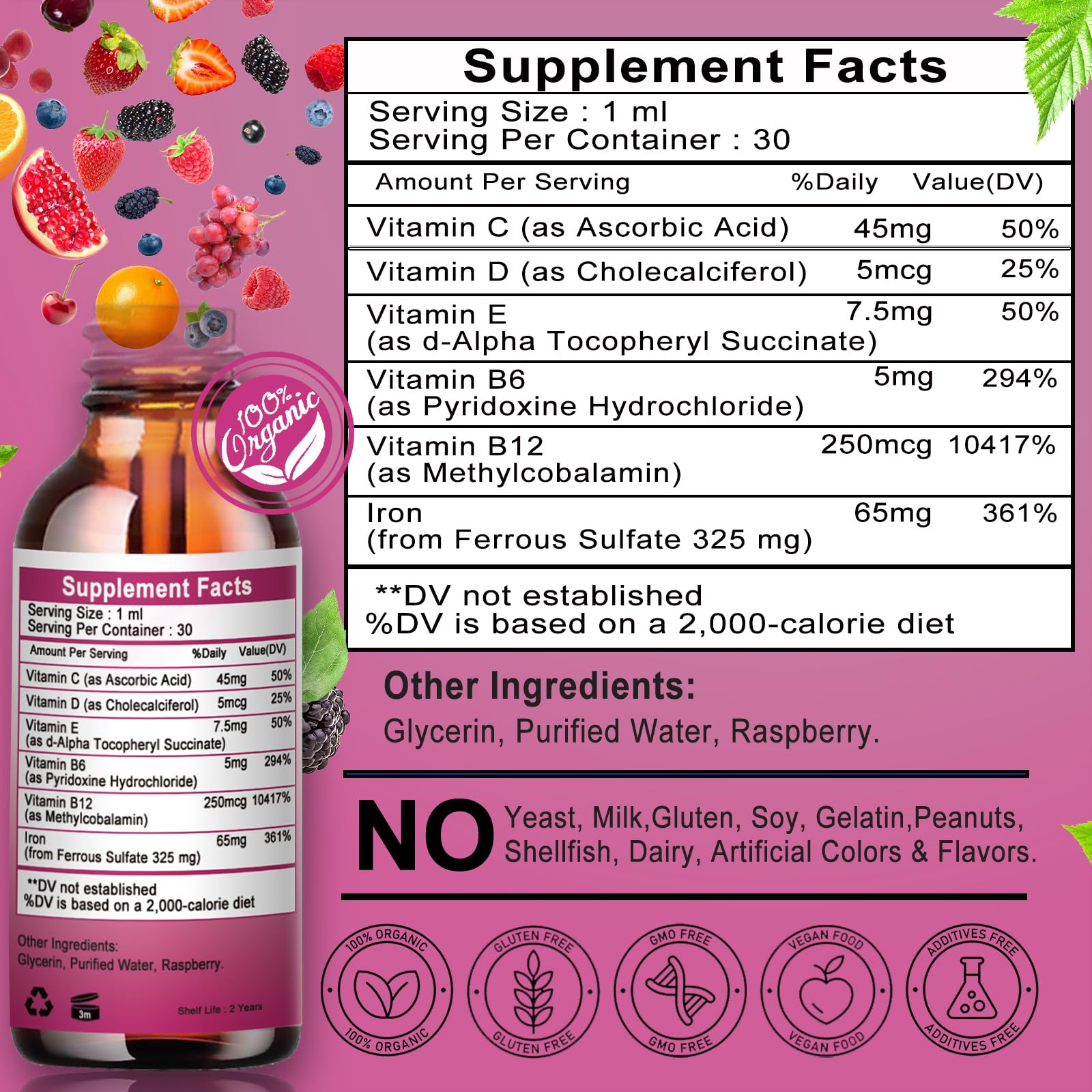 Vita letuo Iron Supplement for Women with Vitamin C,6-in-1 Liquid Supplement w/Vitamin B12,Vitamin B6,High Absorption Liquid Iron Drops for Red Blood Cells & Immune Support,Non-GMO, Gluten Free — Amazon image 7
