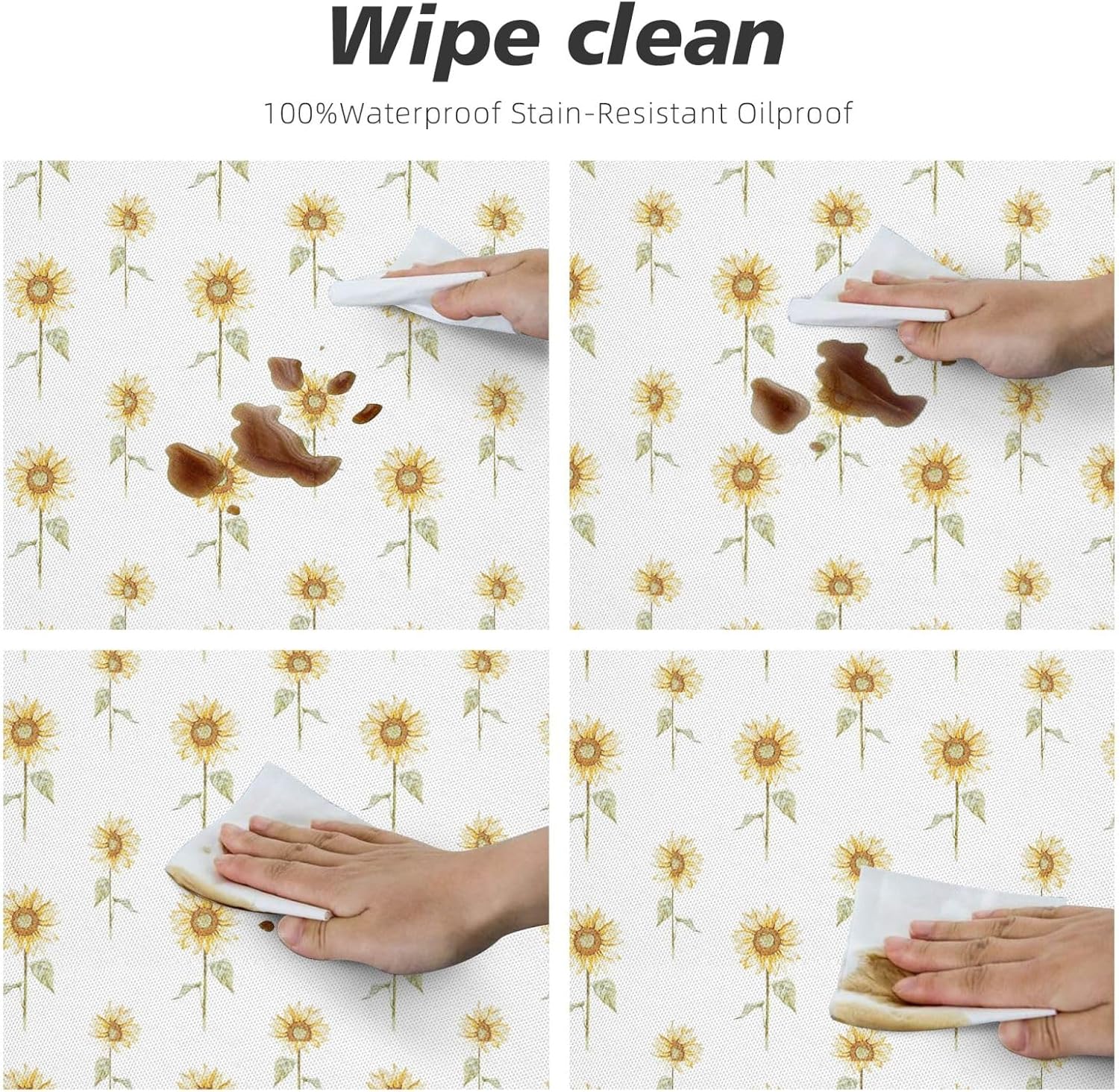 Blossoming sunflowe Print Outdoor Patio Kitchen Decor Supplies Wipeable Round Table Cloth for Indoor Outdoor