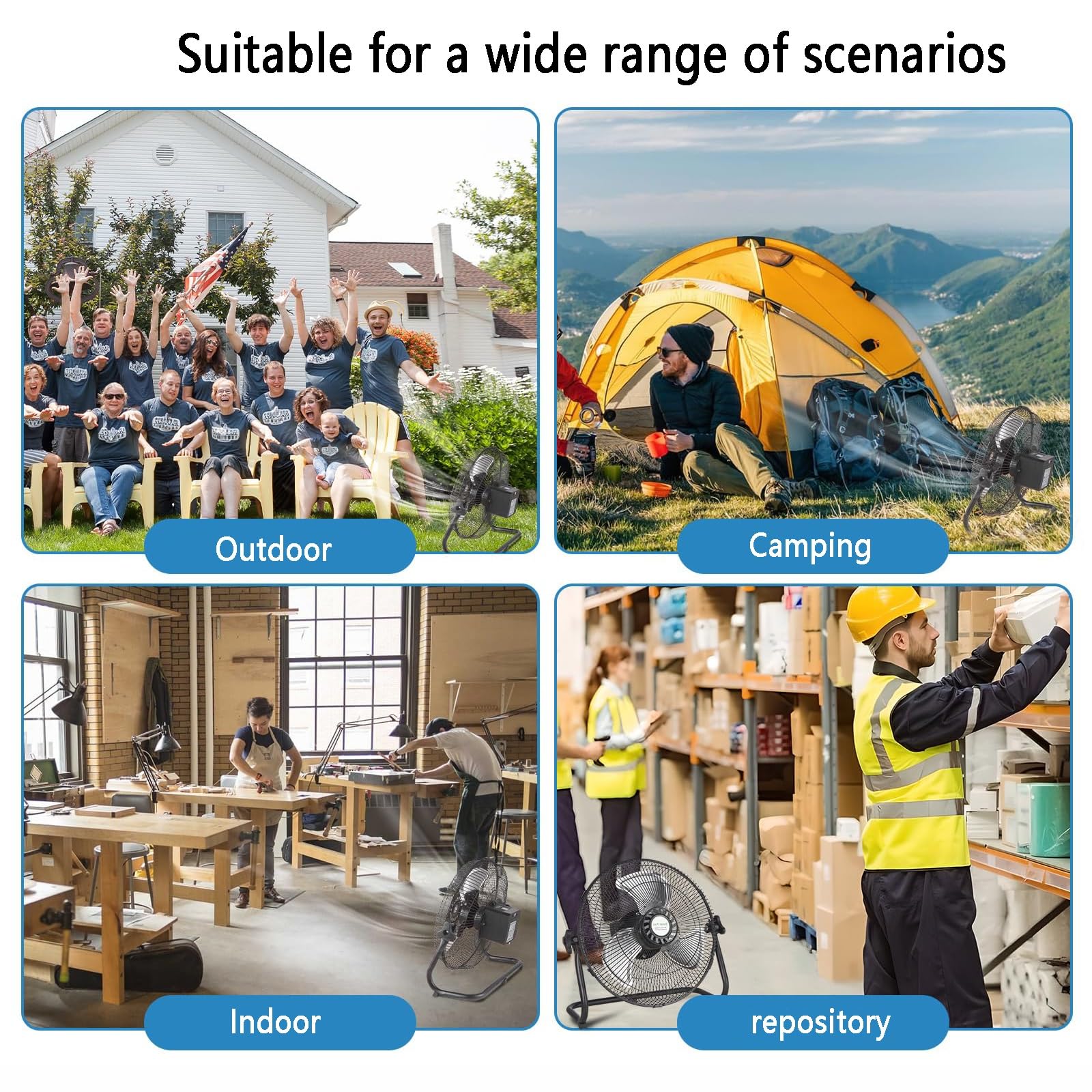 Ventilatore da pavimento portatile a energia solare per ventilazione e raffreddamento in serre, case per animali domestici, pollai, garage e campeggi, doppio uso con pannello solare e cavo di ricarica