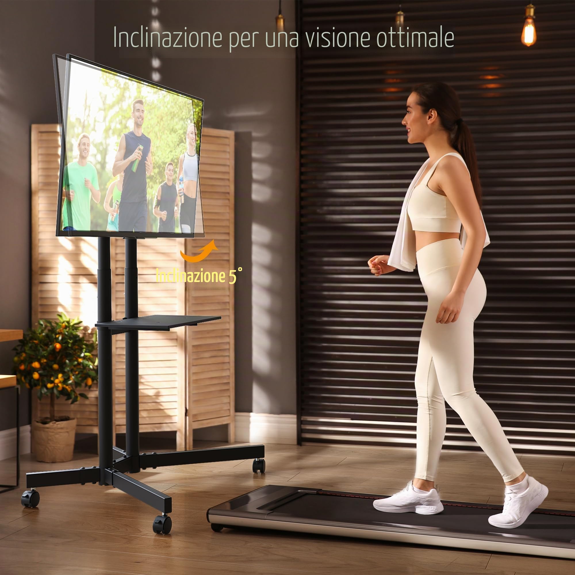 BONTEC Supporto TV da Pavimento con Ruote per TV LCD LED OLED da 32-85 Pollici, Ripiano Regolabile in Altezza, Max VESA 600x400mm, Capacità 55kg, Carrello Porta TV con Sistema di Gestione dei Cavi