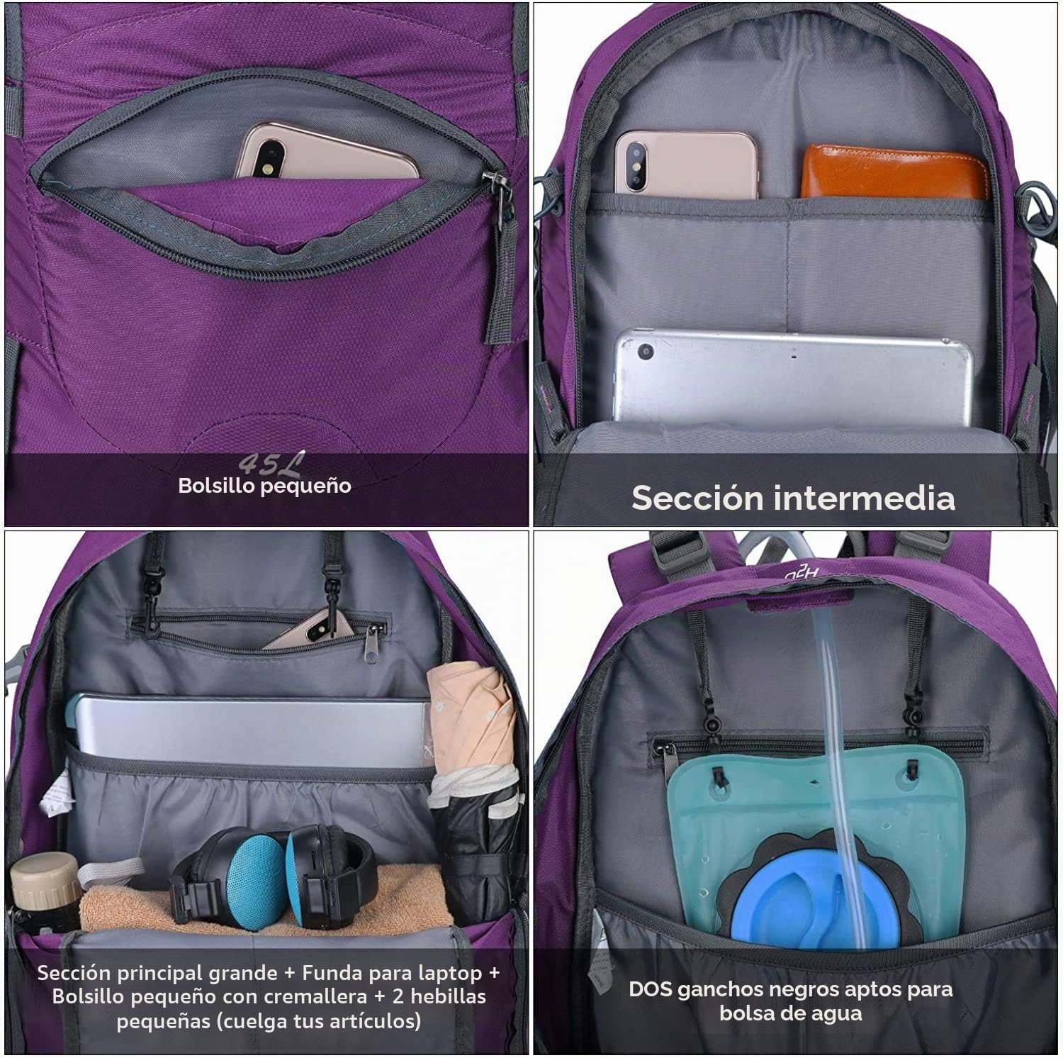 G4Free Mochilas de senderismo de 45 litros con cubierta para la lluvia, impermeable, mochila de senderismo, mochila de viaje al aire libre, camping, montañismo, senderismo, para hombres y mujeres