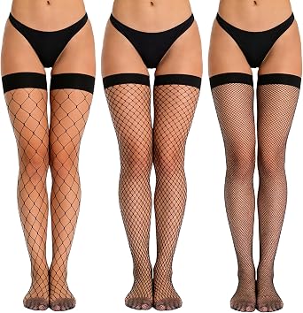 3 Pairs Thigh High Fishnet Stockings Fishnet Tights Mesh Socks Stay Pantyhose Up Lingerie for Women