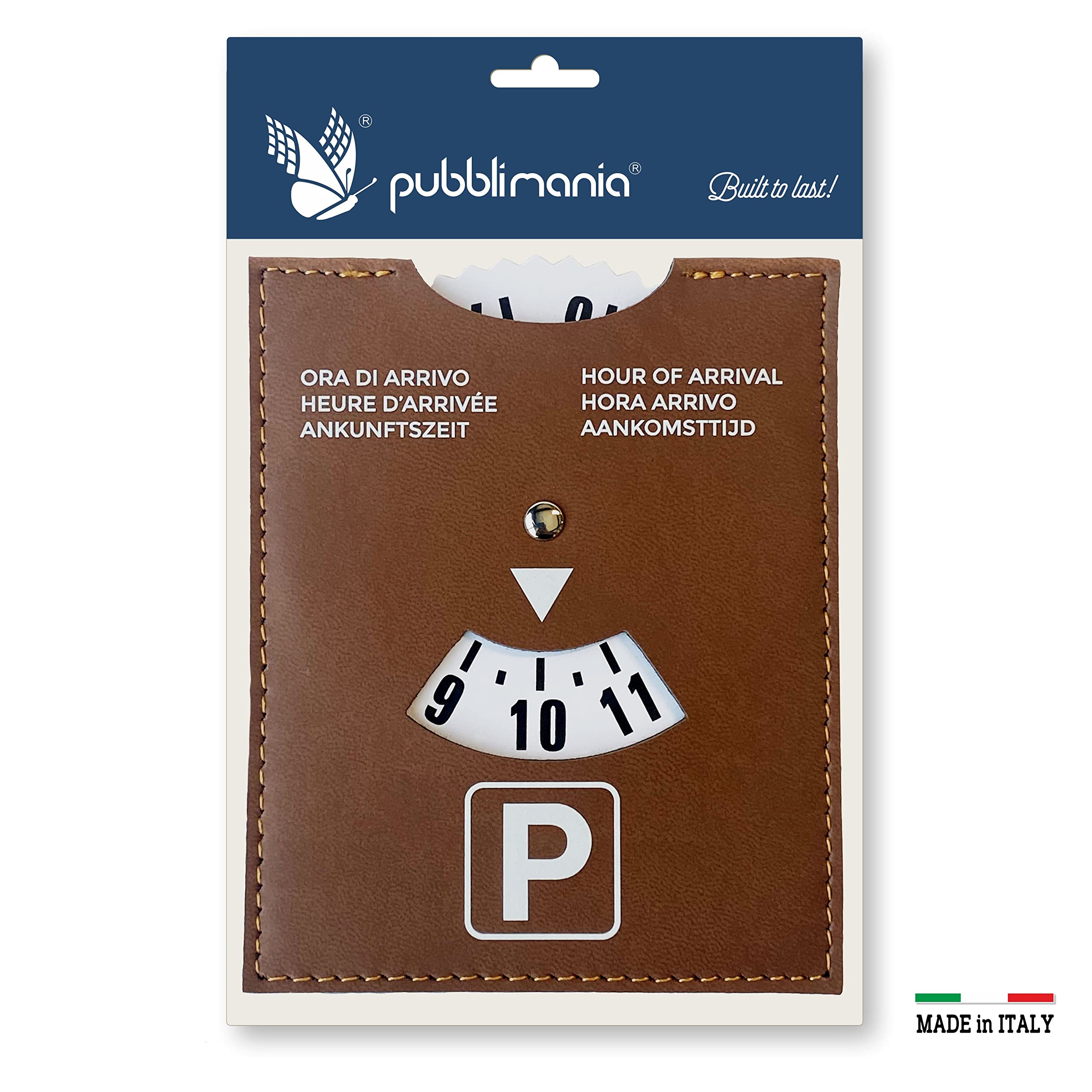 pubblimania Disco Hora Maxi Modelo Lujo para Uso Toda Europa - Aparcamiento Hora de Llegada. Piel sintética Suave Suave al Tacto, 10,5 x 13 cm (Disco horario Elegance)