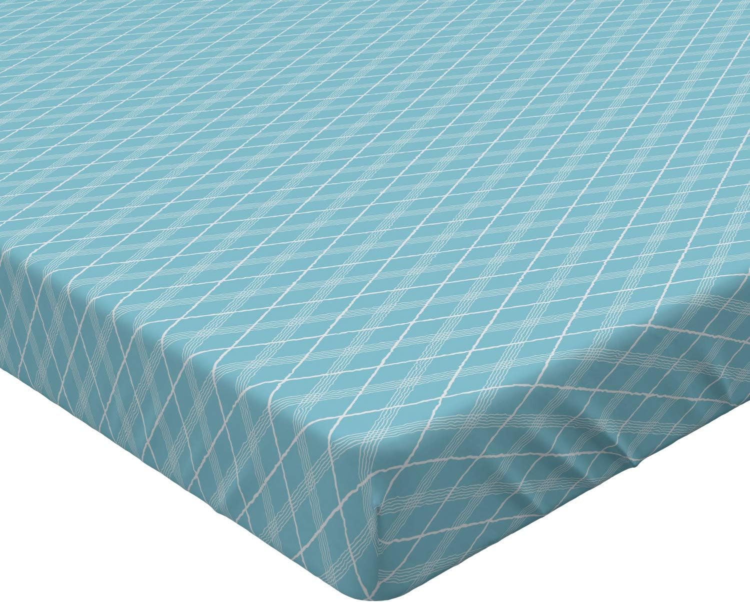 Ambesonne Vintage Blue Fitted Sheet, Classical Argyle Pattern Striped Checkered Traditional Old Fashioned, Bed Cover with All-Round Elastic Deep Pocket for Comfort, Twin XL Size, Light Blue Twin XL Light Blue