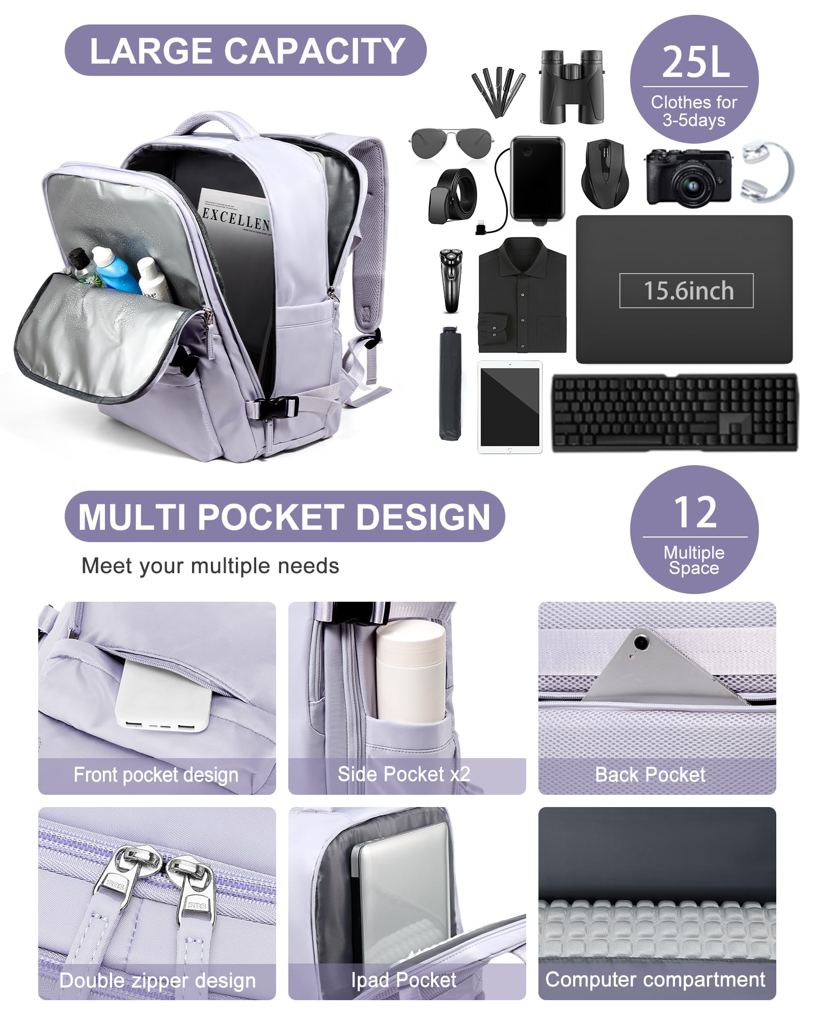 BJLFS Borse da Cabina per Ryanair 40×20×25 Bagaglio a Mano Easyjet 45×36×20 Borsa Zaino da Viaggio, Zaino da trekking,Zaino Casual per laptop da 14 pollici per scuola