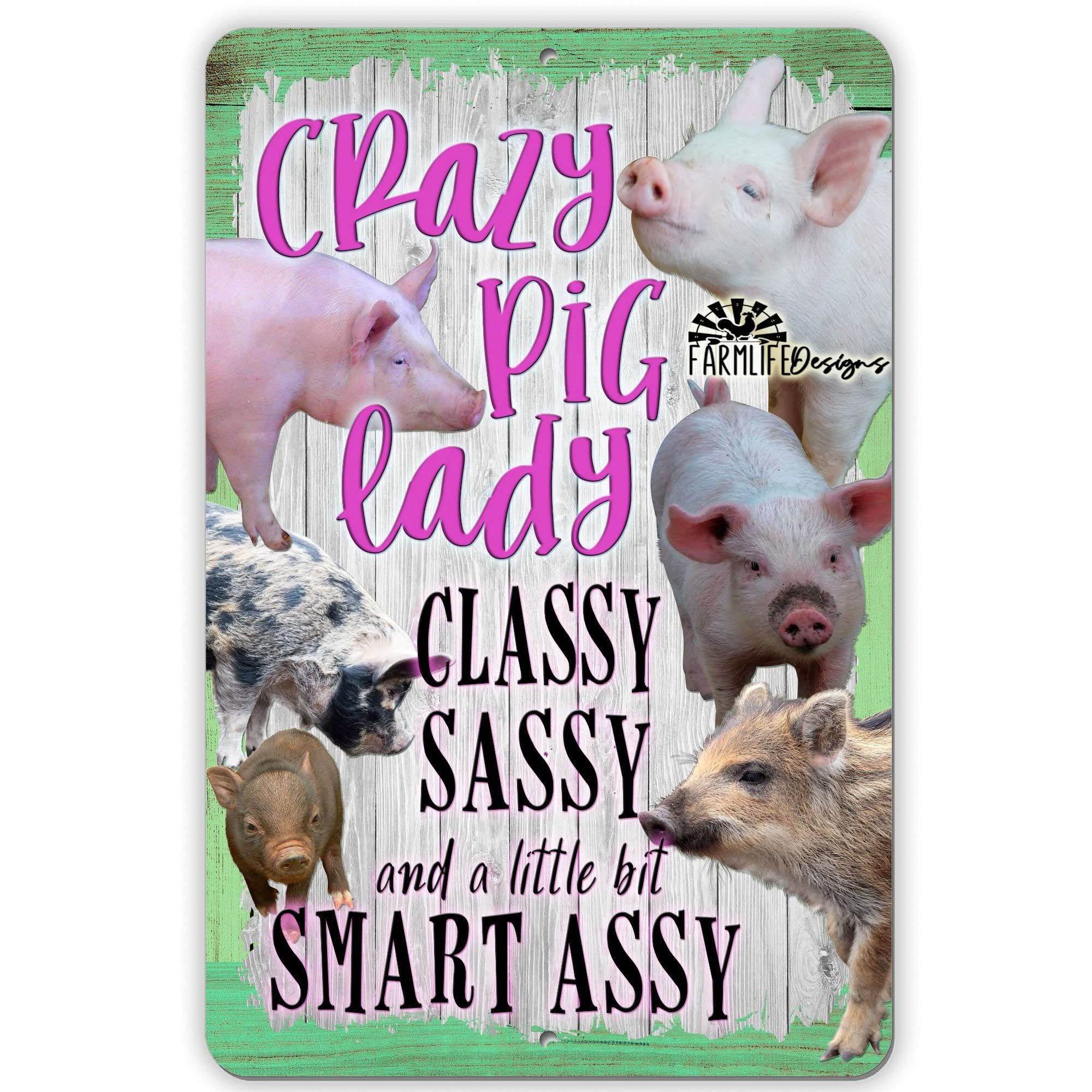 Niekea Vintage Metal Tin Sign Pig Lady Sign - Crazy Pig Lady Classy Sassy crazy pig lady gift, pig lover gift, pig wall art, pig decor Posters tin Sign 12x8 Inch