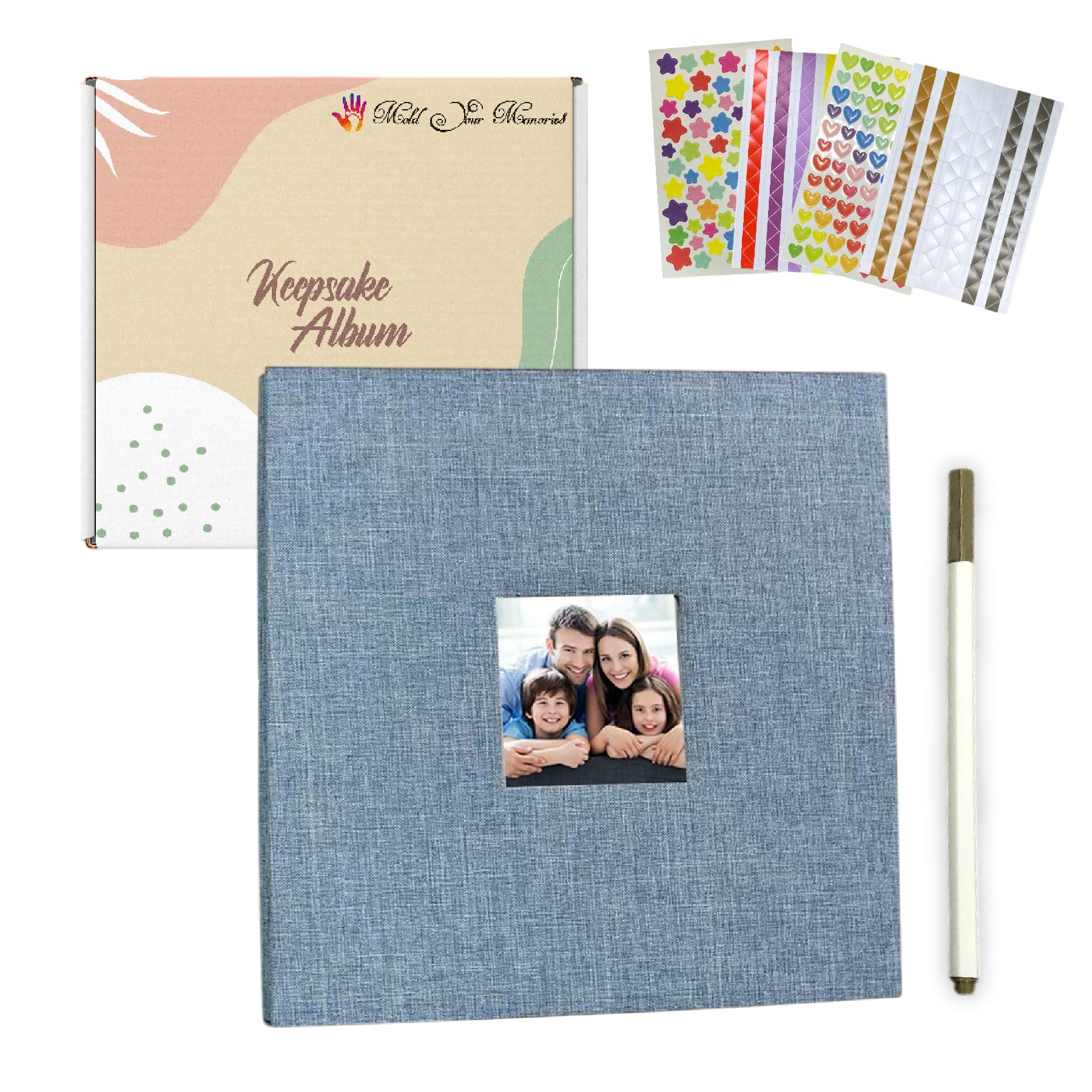Mold Your Memories photo album, Adhesive album for photo collection 11 x 10.6 inches, scrap books for memories, photo album book 4x6 photos, self adhesive album (20 sheets - 40 pages Blue).