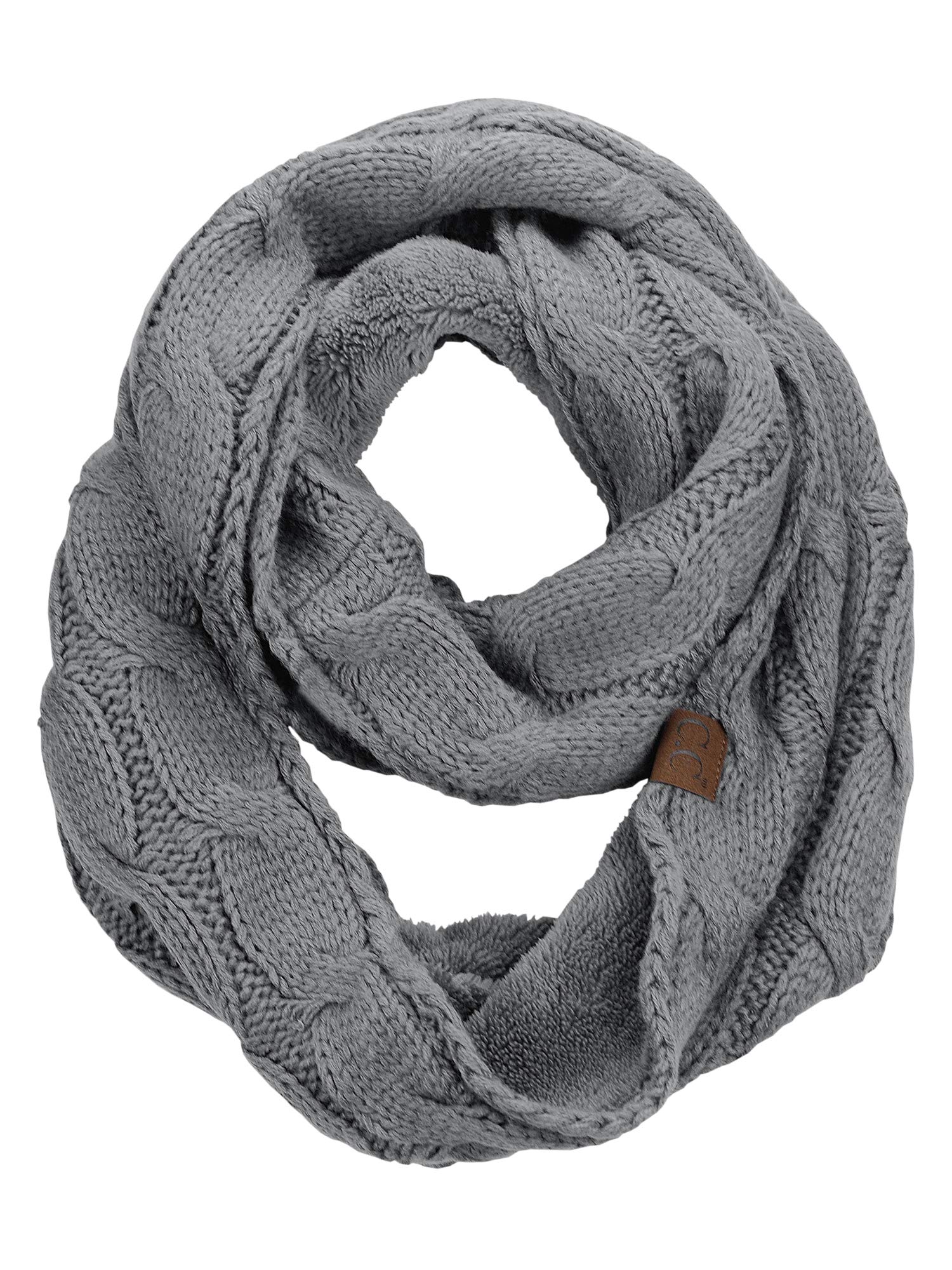 C.C Women's Winter Cable Knit Sherpa Lined Warm Infinity Pullover Scarf