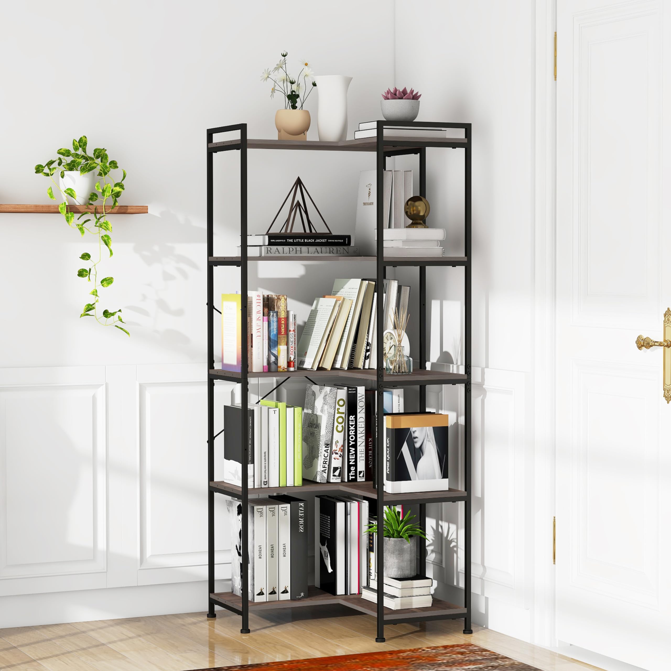 5-laags hoekschap, hoge hoekstandaard met 4 haken, displayplank 5-laags hoekschap, hoge hoekstandaard met 4 haken, displayplank