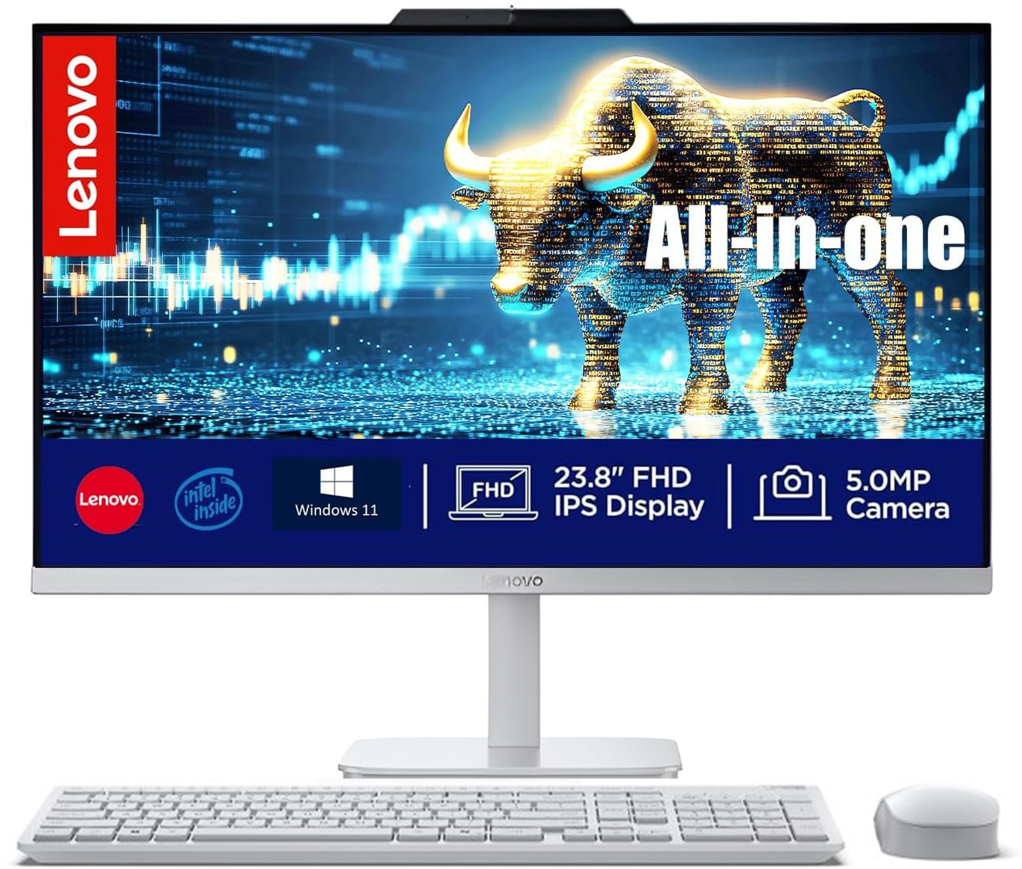 Lenovo 24 inch All in One Desktop| 16GB RAM| 128GB SSD Storage| Intel Ultra-Fast 4-Core Intel CPU| Full HD Display| Wi-Fi 6| Windows 11 | Wireless KB &amp; Mouse | Quiet Design