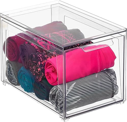 mDesign Contenedores organizadores de almacenamiento apilables de plástico con cajón extraíble para armario, escritorio, estante, armario u