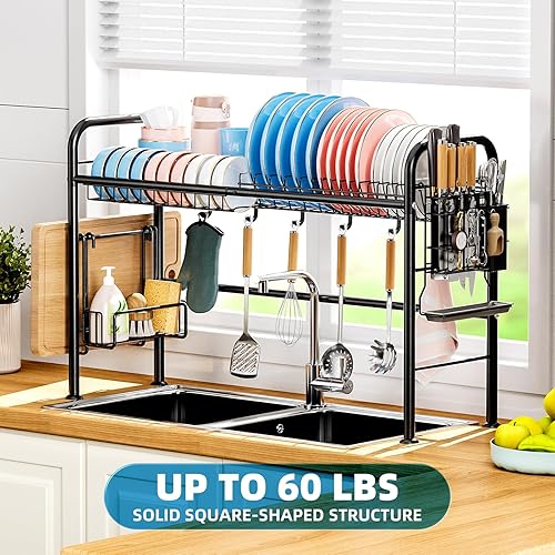 Miniatura 6 de GAOKASE Escurridor de platos grande para encimera de cocina con soporte para esponja para utensilios y soporte para tabla de cortar, organizador de