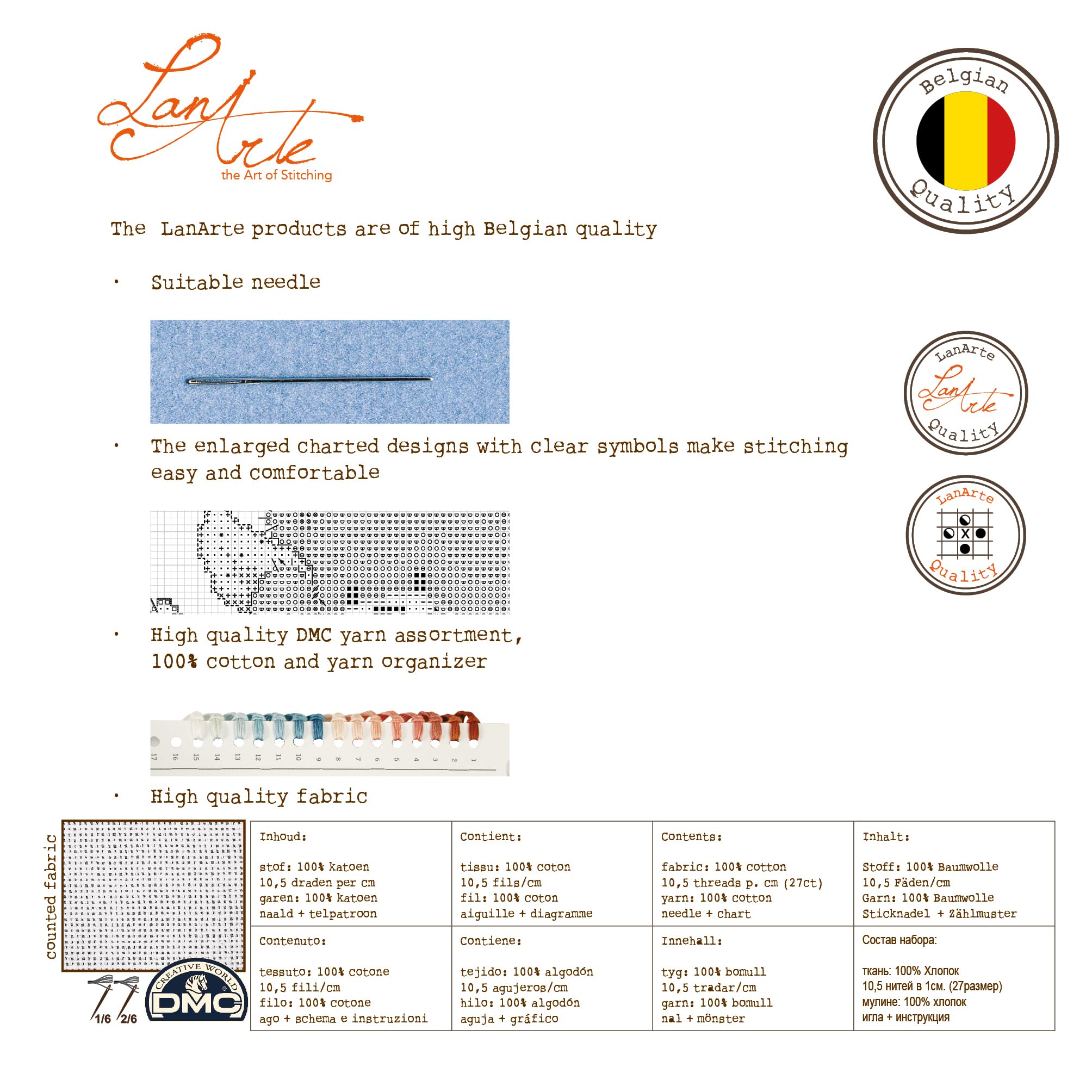 LANARTE Point De Croix Compté Kit Tableau Complet Set BLANC FLORISSANT De Broderie Loisir Créatif Maison Decoration Cadeau DIY Ca. 33 X 33 Cm Counted