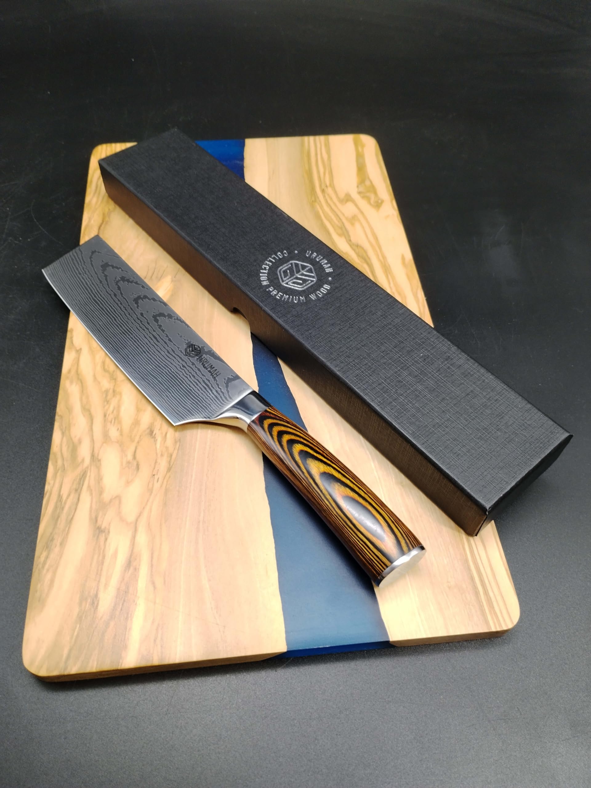 Cuchillos Cocina Juego de Cuchillos de Cocina Santoku y Nakiri Acero inoxidable con mango de madera Caja de regalo y estuche protector