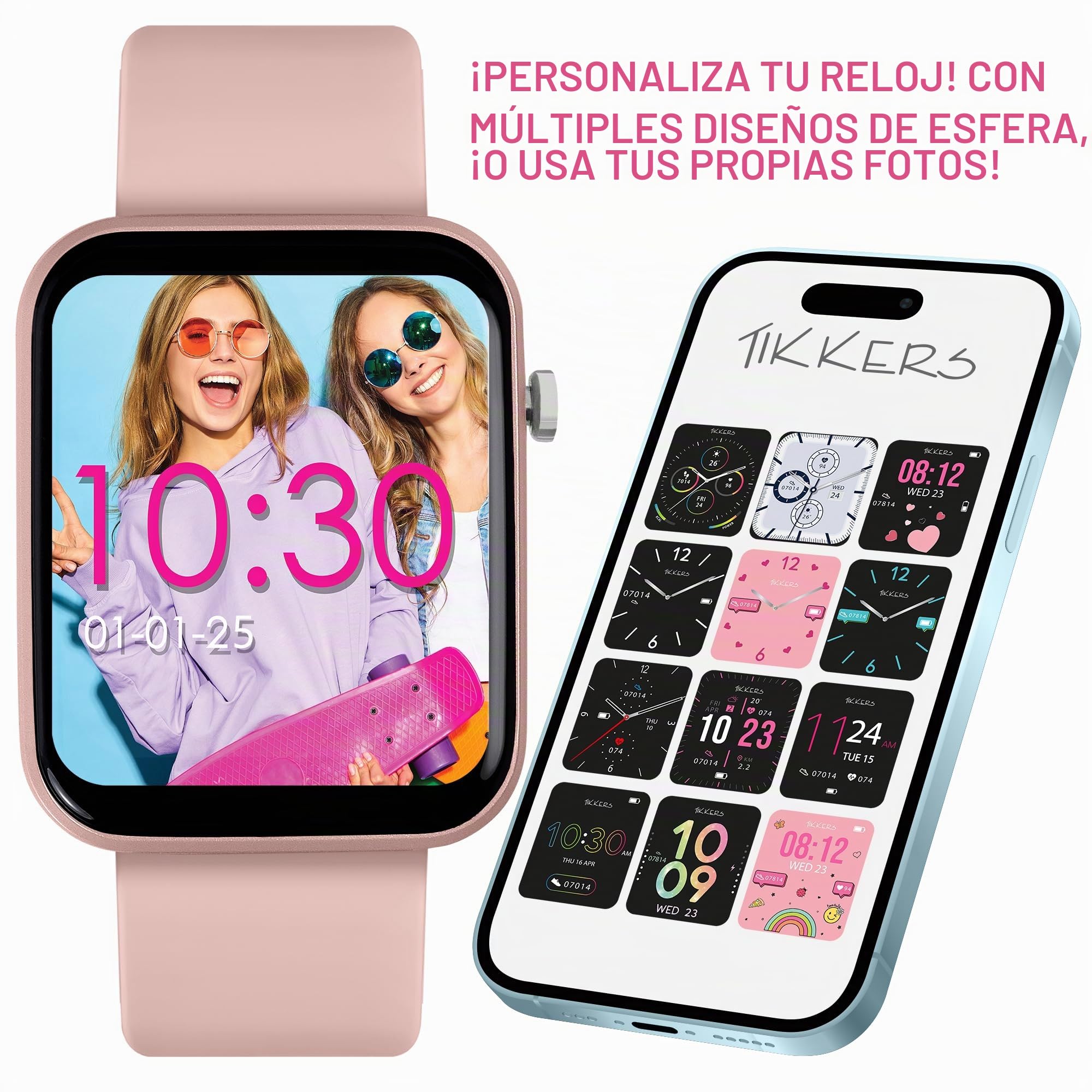 Tikkers Smart Series 13 - Juego de Reloj Inteligente y Auriculares con Correa de Silicona Rosa TKS13-0031-SET