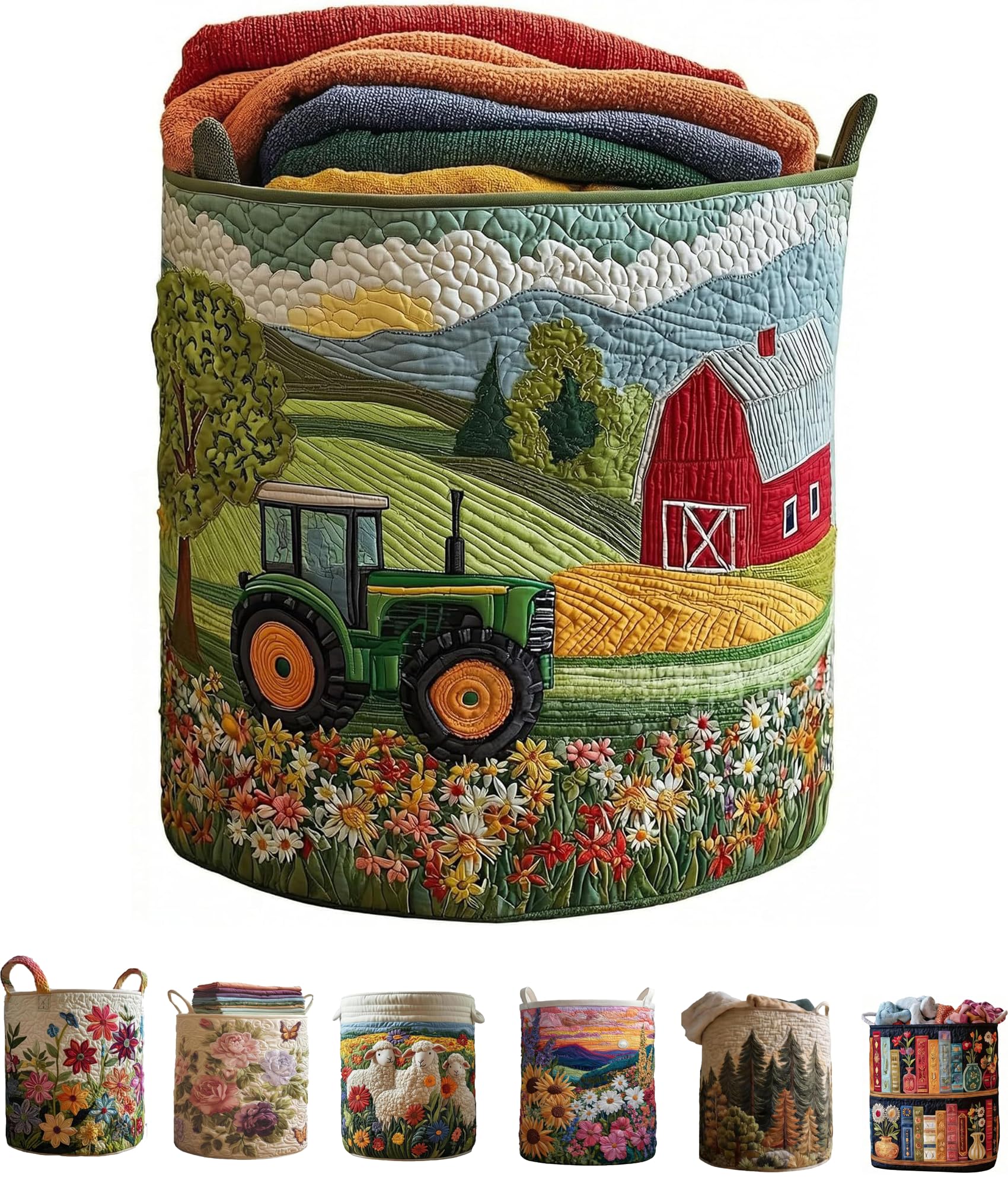Quilted Laundry Basket, Foldable Laundry Hamper with Handles, Cute Boho Quilted Storage Basket for Blankets Toys Book and Clothes Versatile Storage (A, L 20in*28in) — view 16