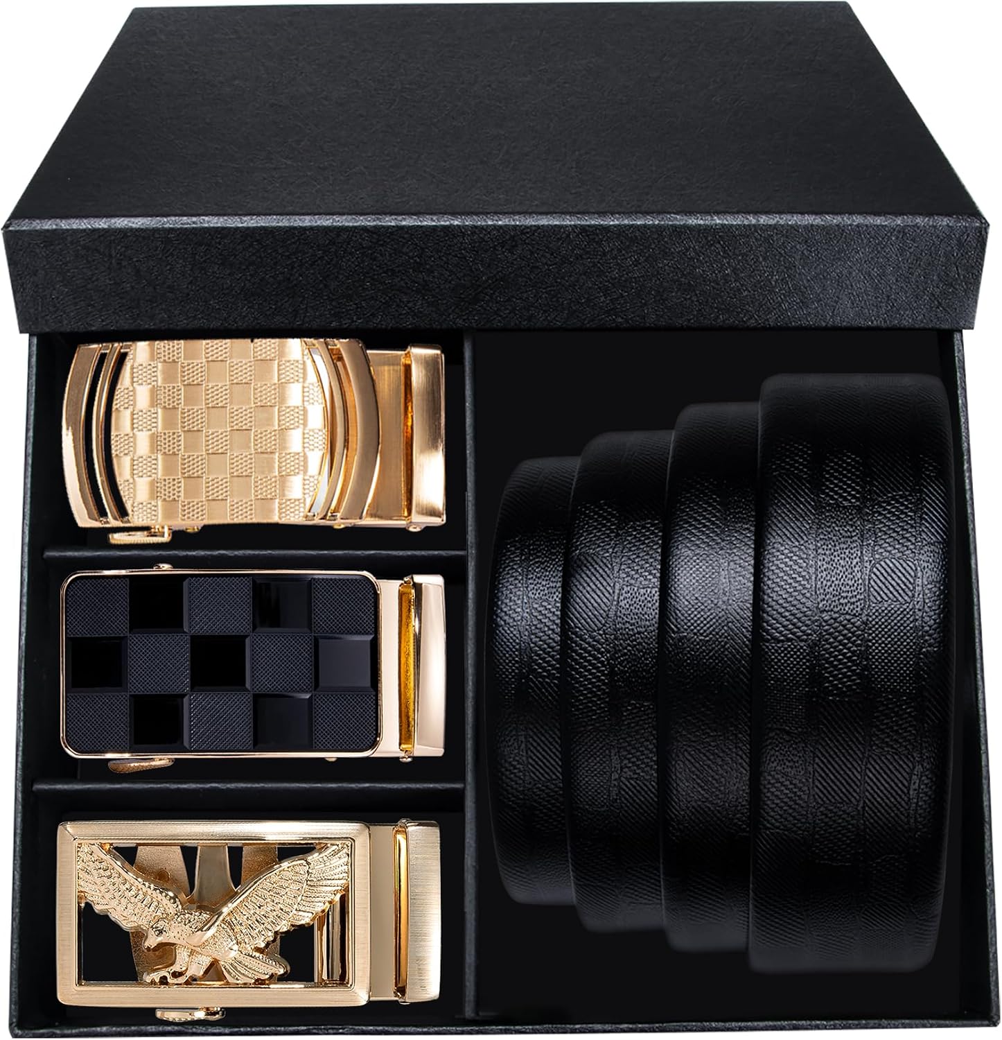 Barry.Wang Ratchet Belt 3 Buckles Gift Set Mens Belts Grain Leather Automatic Buckle 1 3/8" Father's Day Business Wedding