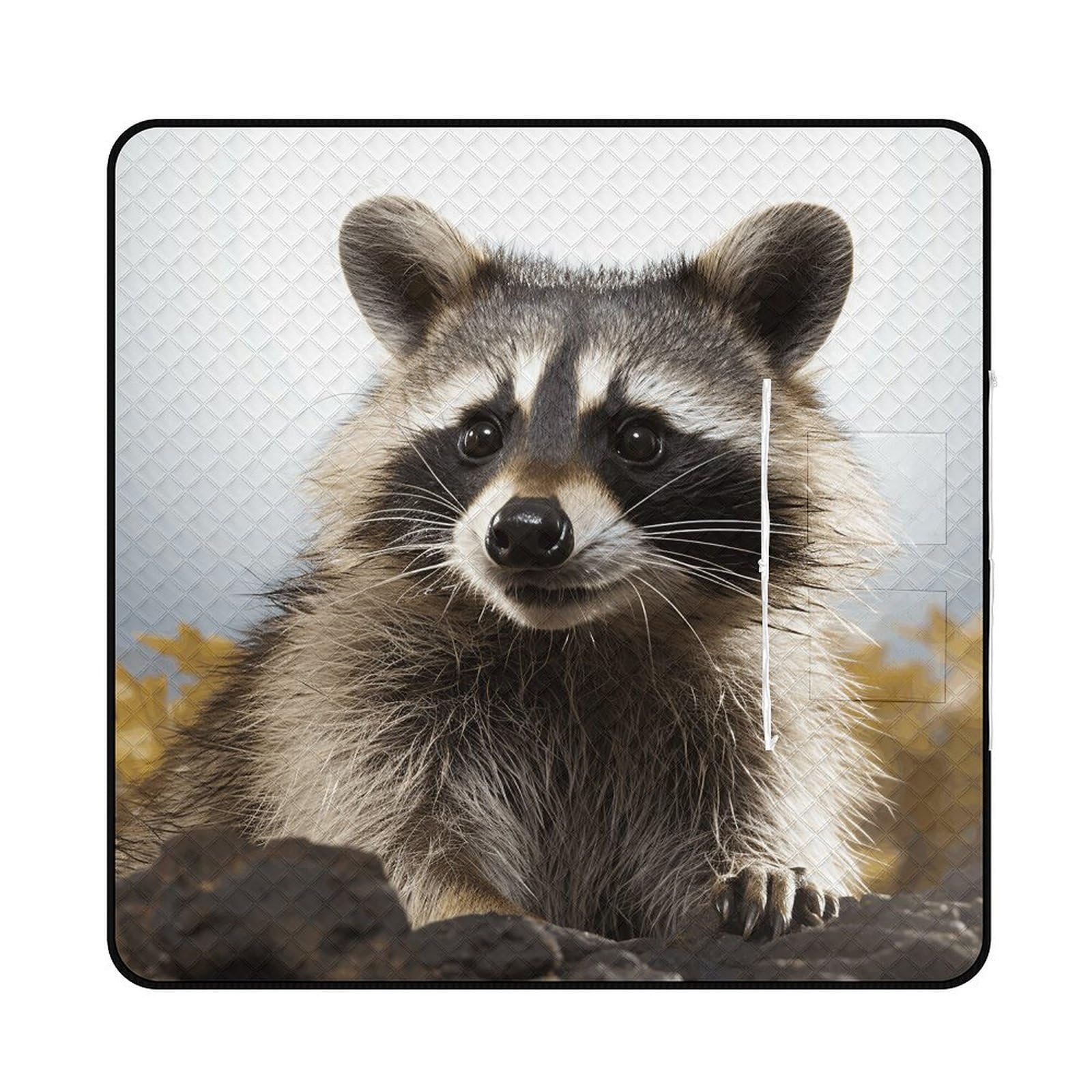 VstaDank Hairy Raccoon Picnic Mat 200x200cm Extra Large Picnic Blanket with Zipper Waterproof Sandproof Beach Blanket Portable Beach Mat Foldable Camping Blankets for Park Grass Lawn Travel