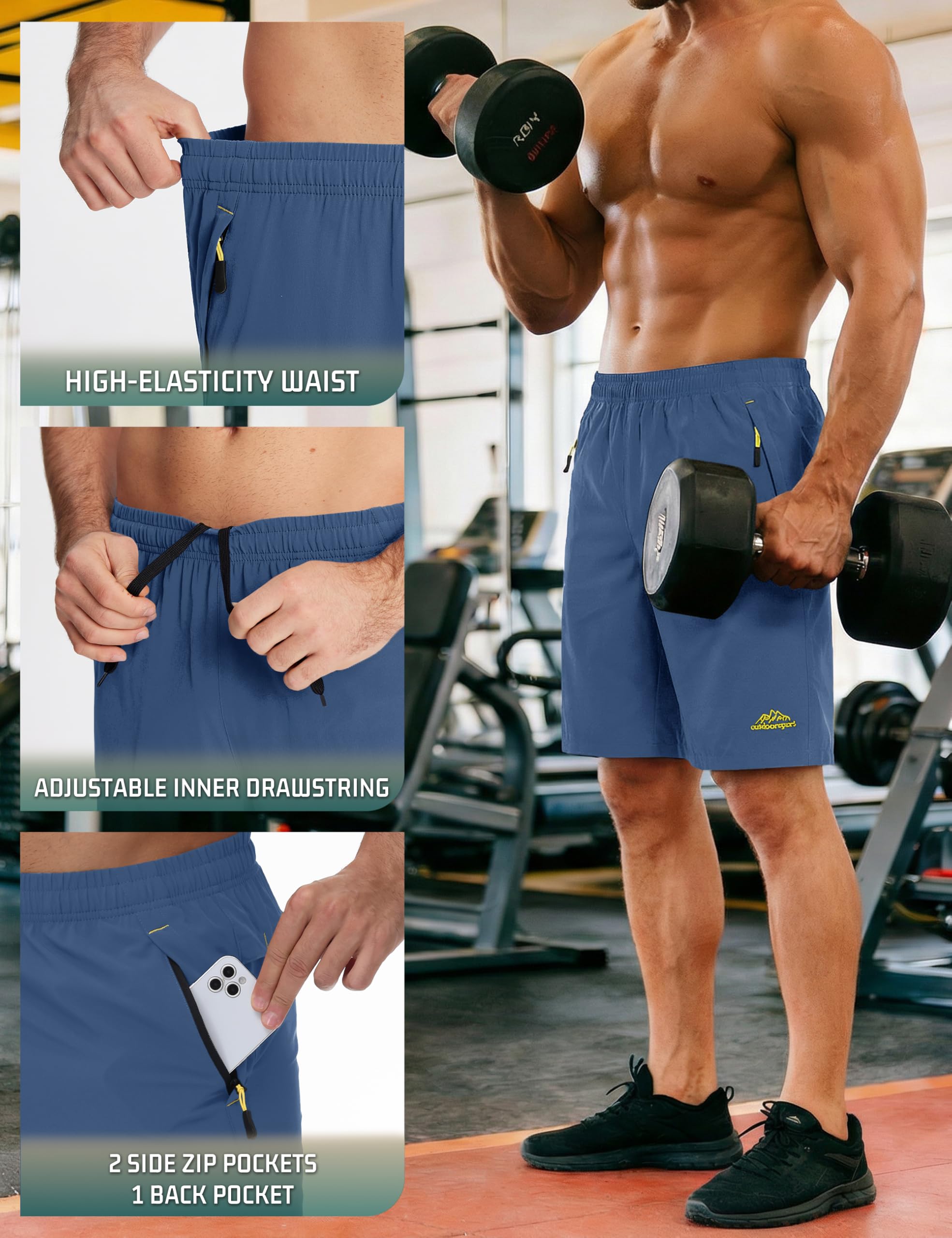 TACVASEN Men's Quick-Drying Training Shorts, Running Shorts, Breathable Sports Shorts with Zip Pockets — view 4