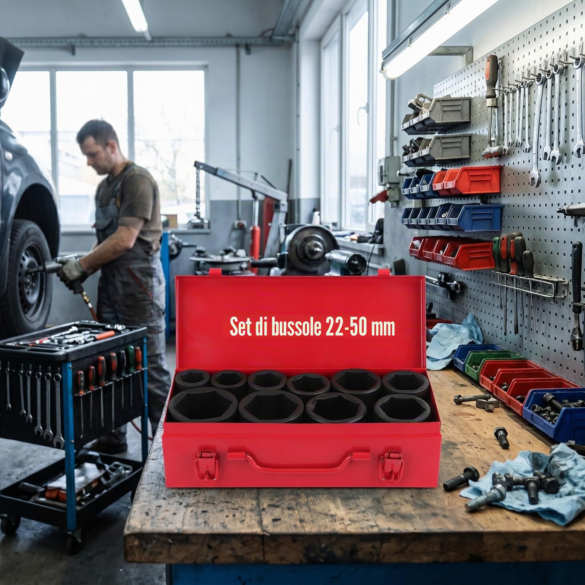 Ausla Bussole Impatto Set 10 Pezzi Metrico 22-50mm | Acciaio Cr-V, 6 punti, custodia per attrezzi